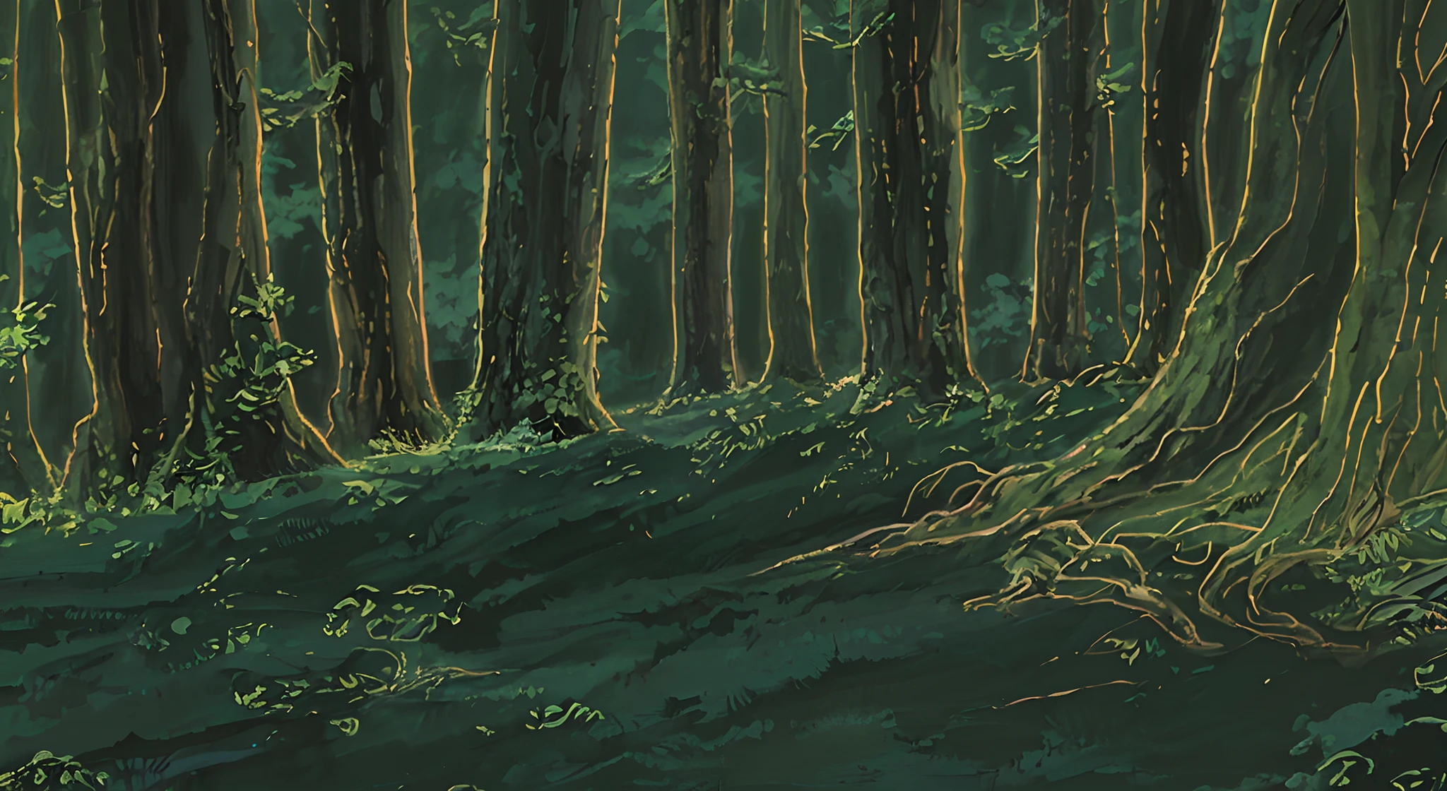 forest, black line, anime, ghibli