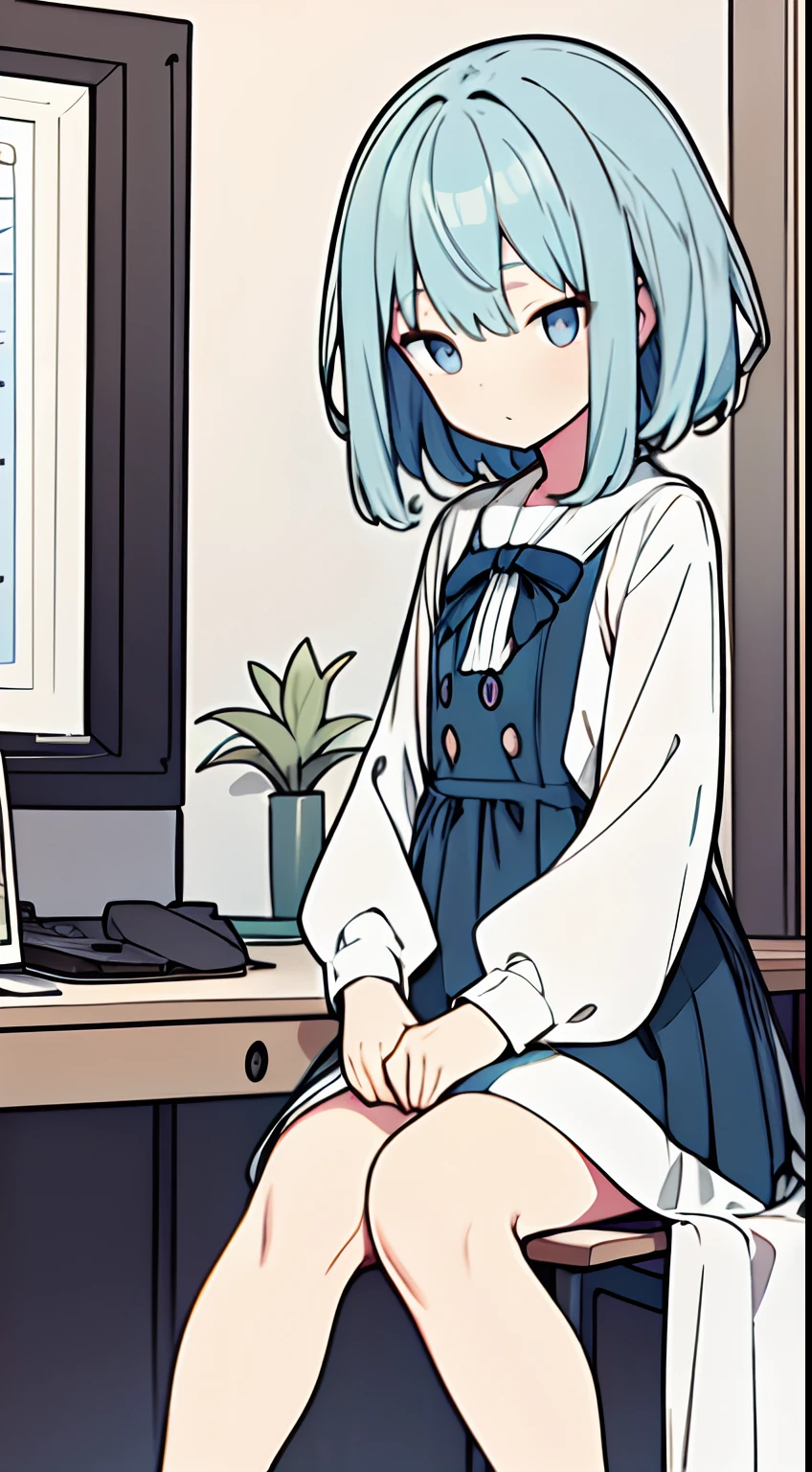 master piece, top-quality、Best Quality,32K、ultra-detailliert、Wallpaper, ultra -detail, Absurd beauty, 1beautiful girl、Big crisp eyes、Slender legs、Make your head smaller、:O、Angle looking up from below:1.2、♡♡♡、(Seated Pose)、thighs thighs thighs thighs、Medium short hair、inside in room