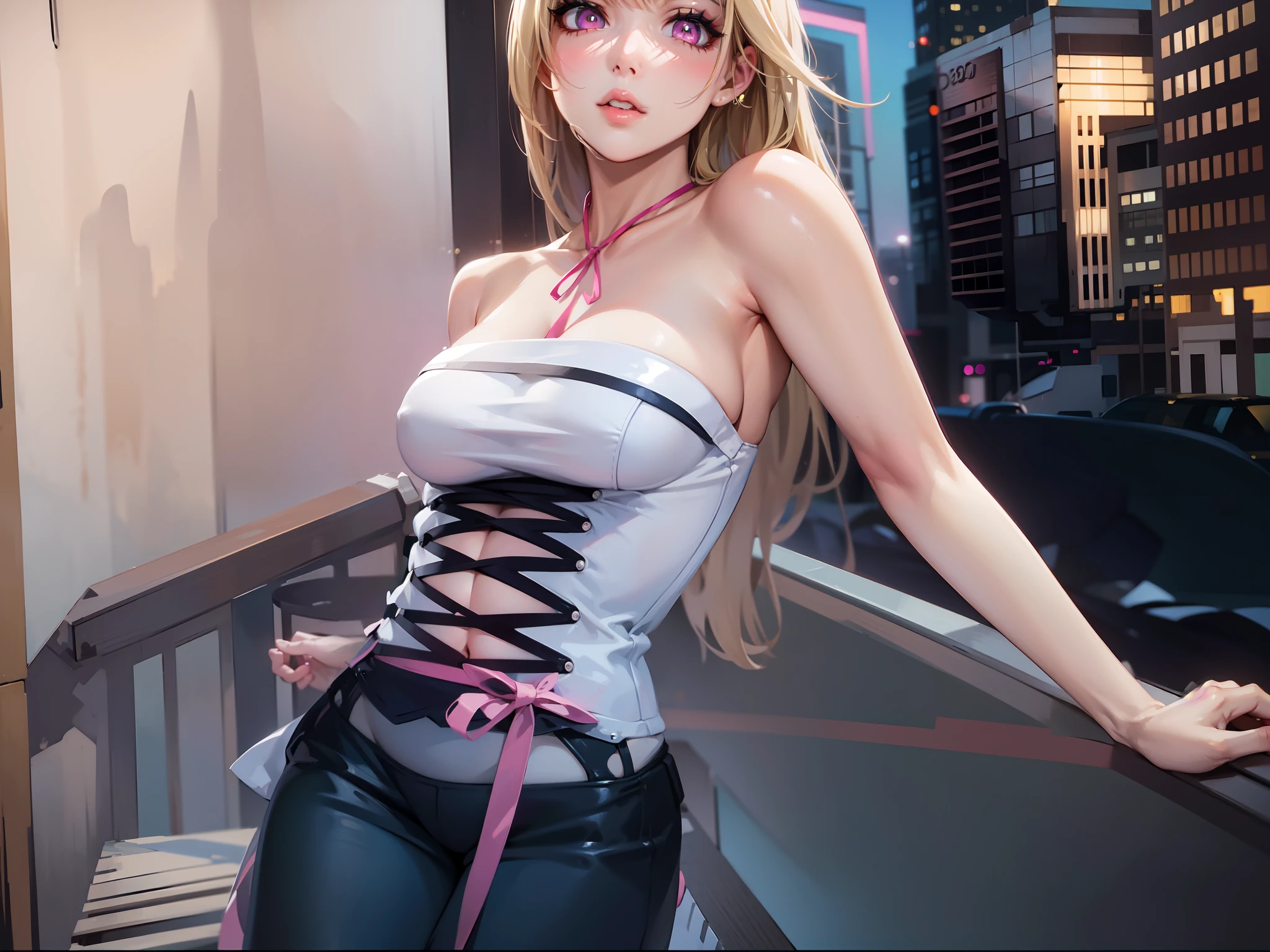 cute face, pink eyes, thick lips, detailed face and eyes,