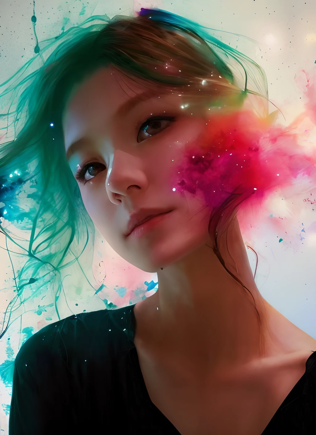 a woman by agnes cecile, Luminous design, pastelcolor, ink dripping, Autumn lights