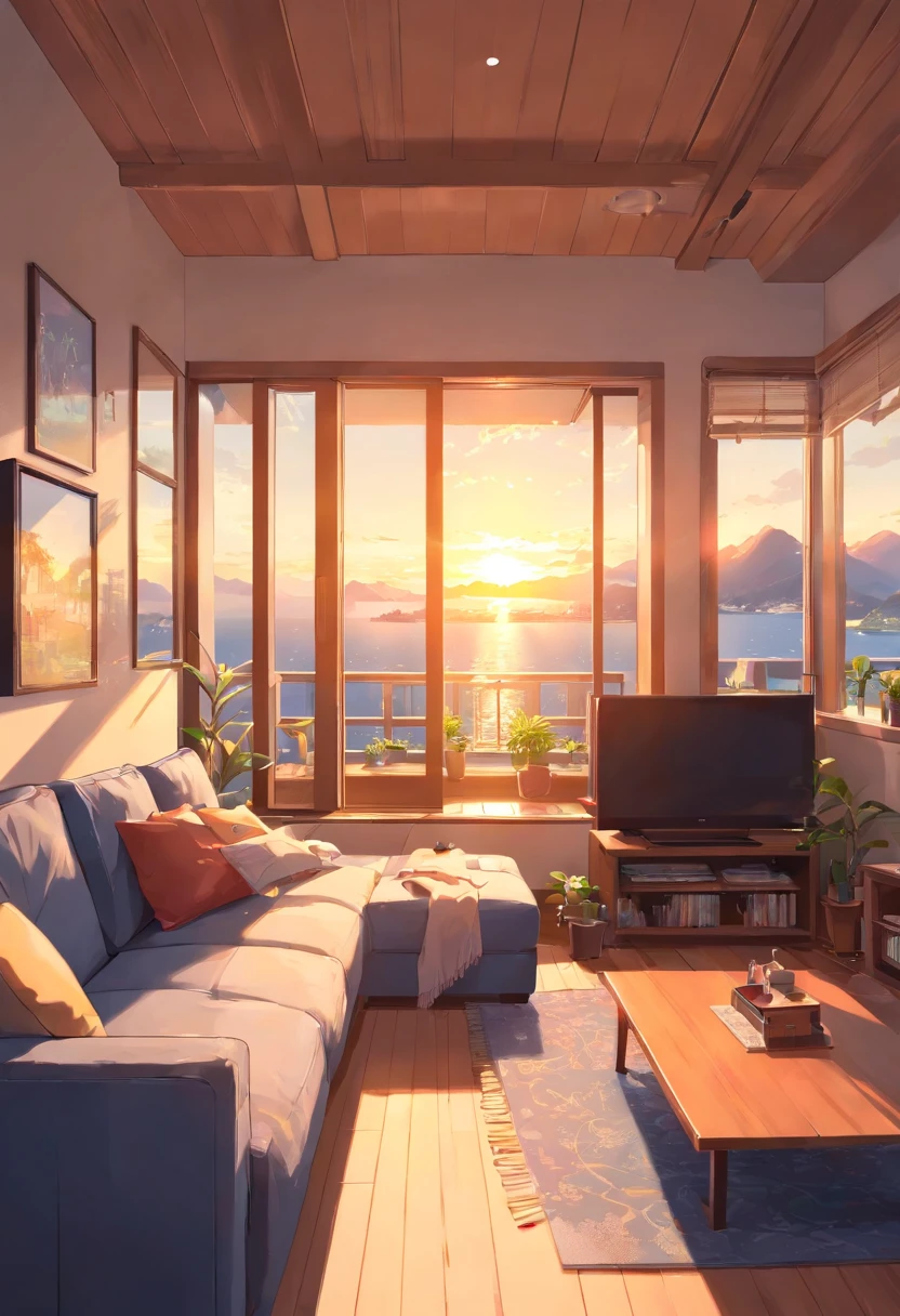 liveroom,Living room wall,tvp,and the sun was shining brightly,Bright interior,3D, 8K, Highly detailed, digitial painting, ,illustration, art, 3D style Pixar animation, friendly,