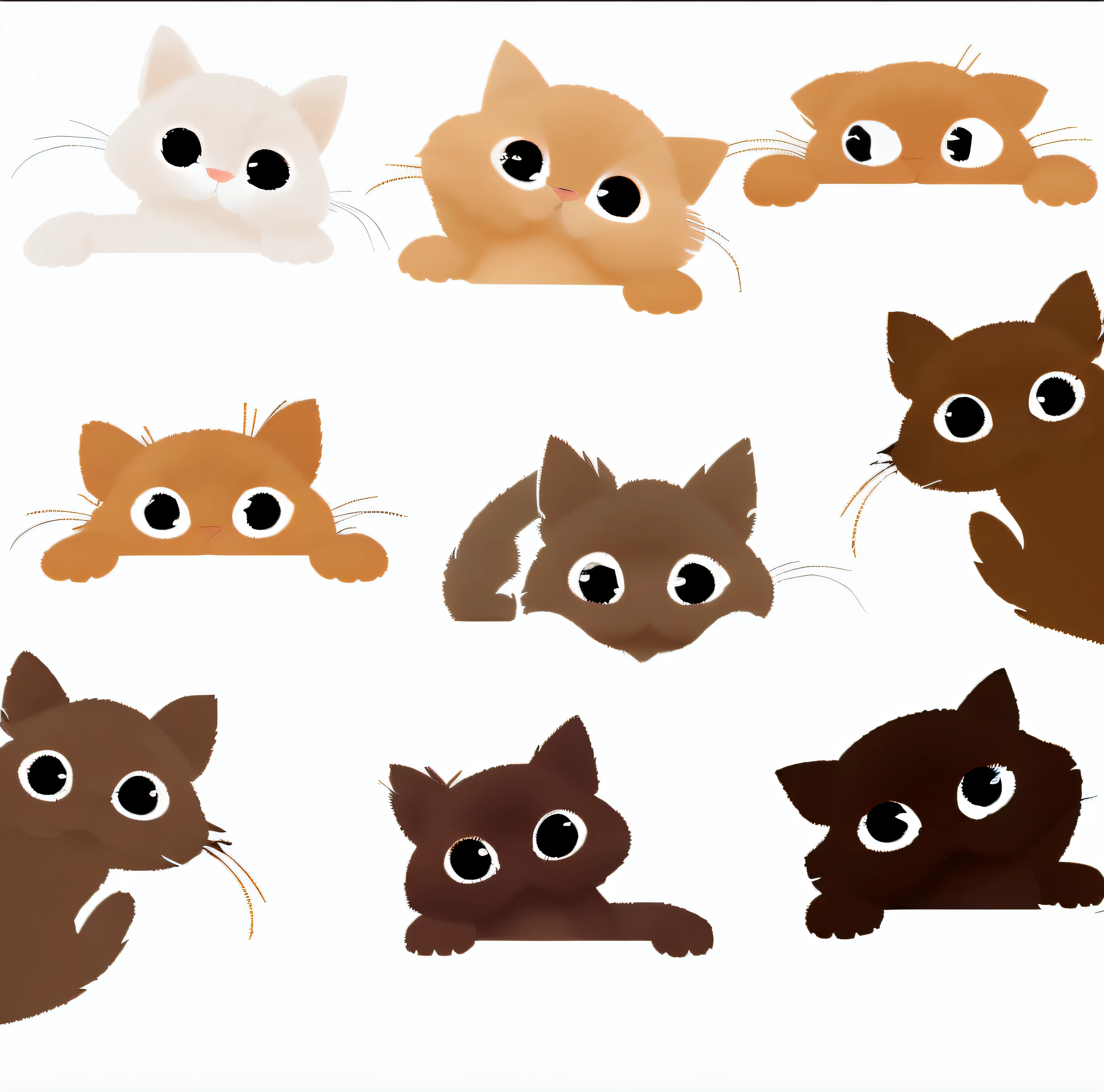 There are many cats of different colors，Big eyes and big eyes, Cute cats, Cats! are around, catscatscats, Cats, Cute kittens, Kittens, cat design, Cute eyes, different eyes!, neko, brown pubic fur, cats cat dreamcats, dream animal cute eyes, cute illustration, illustration of a cat, Cat eyes, cute artwork