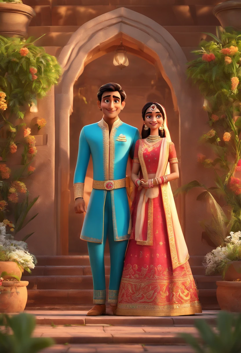 Disney pixar poster, indian wedding couple, 3D animations,Pixar, (best quality)(8k)