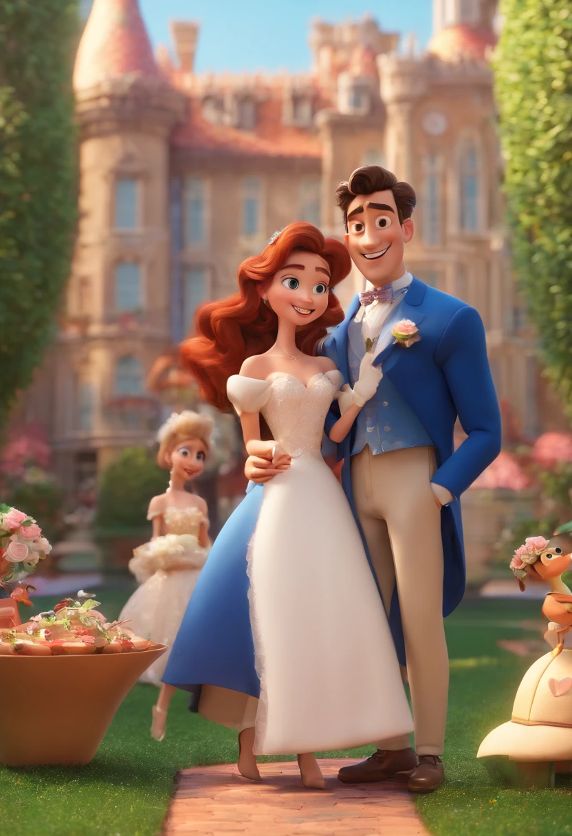 Disney pixar poster, French wedding couple, 3D animations，Pixar， (best quality)(8k)