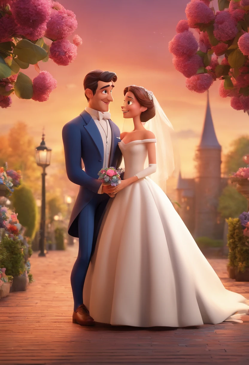 Disney pixar poster, French wedding couple, 3D animations,Pixar, (best quality)(8k)