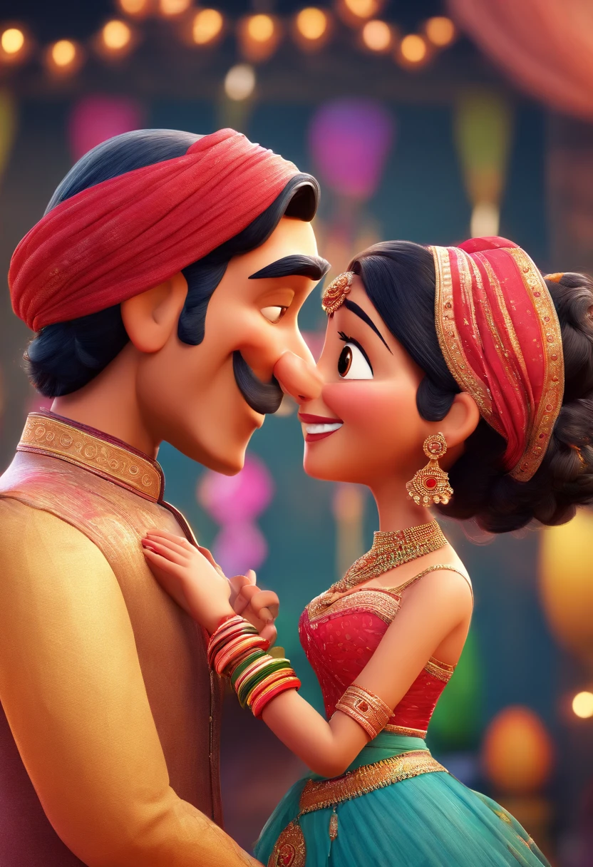 Disney pixar poster, indian wedding couple, 3D animations，Pixar， (best quality)(8k)