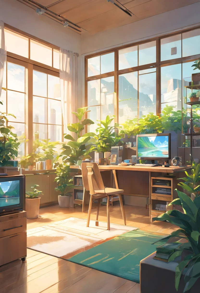 Home living room, Maximalism, tv set, Prompts can be generated as follows: "(Best quality,4K,8K,A high resolution,Masterpiece:1.2),Ultra-detailed,(Realistic,Photorealistic,photo-realistic:1.37),liveroom,Maximalism,Focused learning environment,Laptop on the desk,A neat and orderly space,Bright and clean environment,Sunlight comes in through the windows,warm and inviting atmosphere,contemporary design,Functional furniture,Minimal distractions,Calm and peaceful atmosphere,Soft color palette,Neutral tones,Simple and elegant style,Smooth lines and shapes,Intentional and purposeful arrangement,Decorative plants,A green plant,peacful,Good for learning,Visual harmony,Meticulous attention to detail,Inspiring and motivating environment,Dedicated workspace,Peace of mind,High-yield, efficient workflow,Quiet and peaceful environment,Deep focus and focus,Creative thinking and problem-solving skills,A positive and rewarding learning atmosphere,A harmonious balance of function and aesthetics,Superior workmanship and quality,Clear and uncluttered space,Great for intellectual pursuits,There are no distracting or unnecessary elements,Clean and refreshing appearance,Compositions that are cohesive and visually appealing,The harmony of the subject with its surroundings,serene and inviting atmosphere." Be aware of: 1. Do not include any explanatory 2. tags and commas","Separate 3. Tags are ranked from highest to lowest importance 4. The tag does not contain quotation marks""