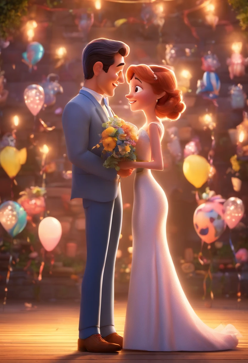 Disney pixar poster, American wedding couple, 3D animations，Pixar， (best quality)(8k)