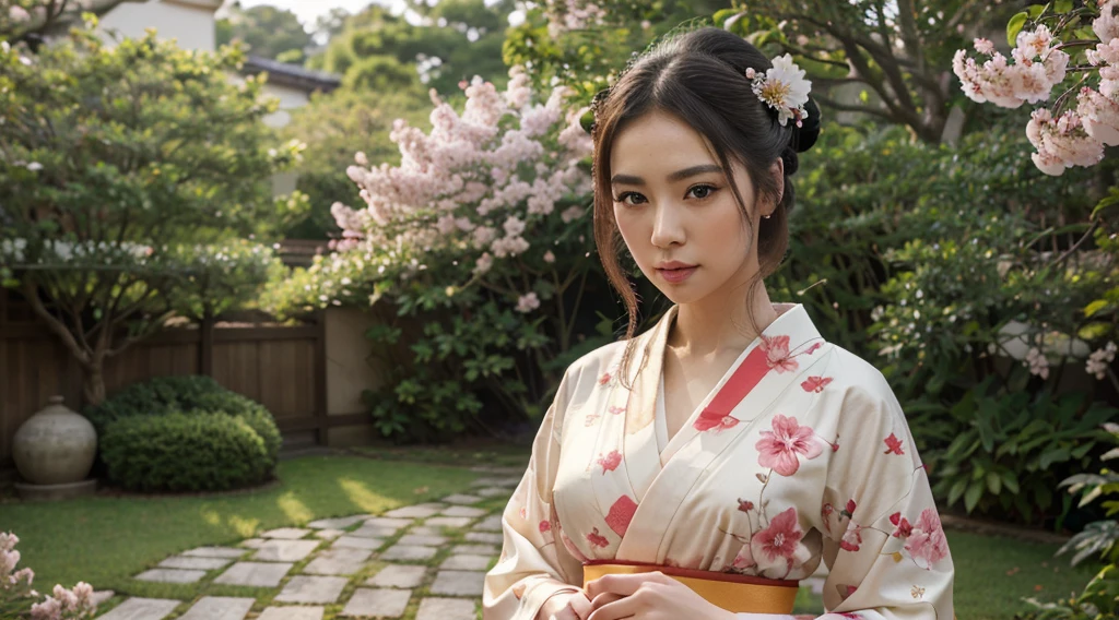 best quality,4k,8k,highres,masterpiece:1.2,ultra-detailed,realistic:1.37,photorealistic,HDR,UHD,studio lighting,ultra-fine painting,sharp focus,physically-based rendering,extreme detail description,professional,vivid colors,bokeh,portraits,Japanese girl,beautiful detailed eyes,beautiful detailed lips,extremely detailed eyes and face,long eyelashes,geisha,traditional kimono,fan in hand,peaceful garden setting,delicate cherry blossom,soft and feminine,subtle color palette,gentle lighting