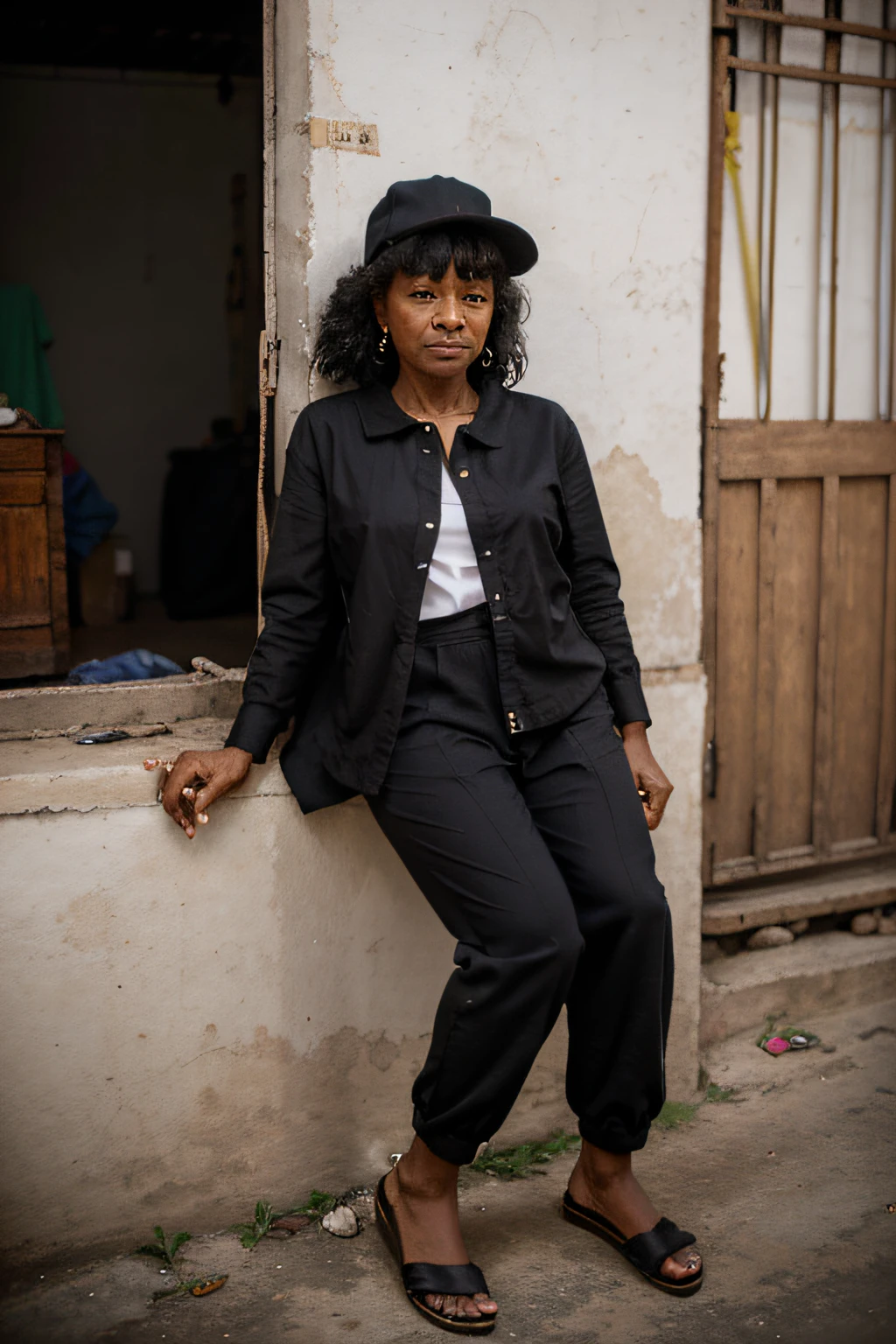 Uma Senhorinha NEGRA de 90 anos com roupas bonitas, em uma FAVELA em um dia claro