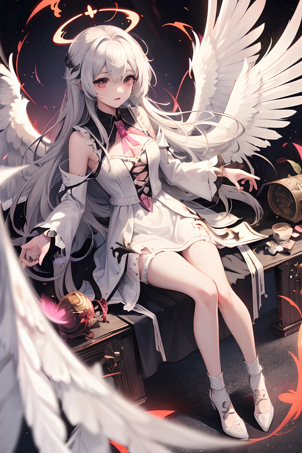 1girl,alternate wings,angel,angel and devil,angel wings,artist name,asymmetrical wings,bird wings,black wings,blood,blood on clothes,blue wings,brown wings,cross,detached wings,dove,dress,energy wings,feathered wings,feathers,fiery wings,full body,glowing wings,halo,harpy,kishin sagume,large wings,long hair,low wings,mini wings,multicolored wings,multiple wings,pegasus,pink wings,single wing,solo,spread wings,transparent wings,very long hair,white dress,white feathers,white wings,winged arms,wings,