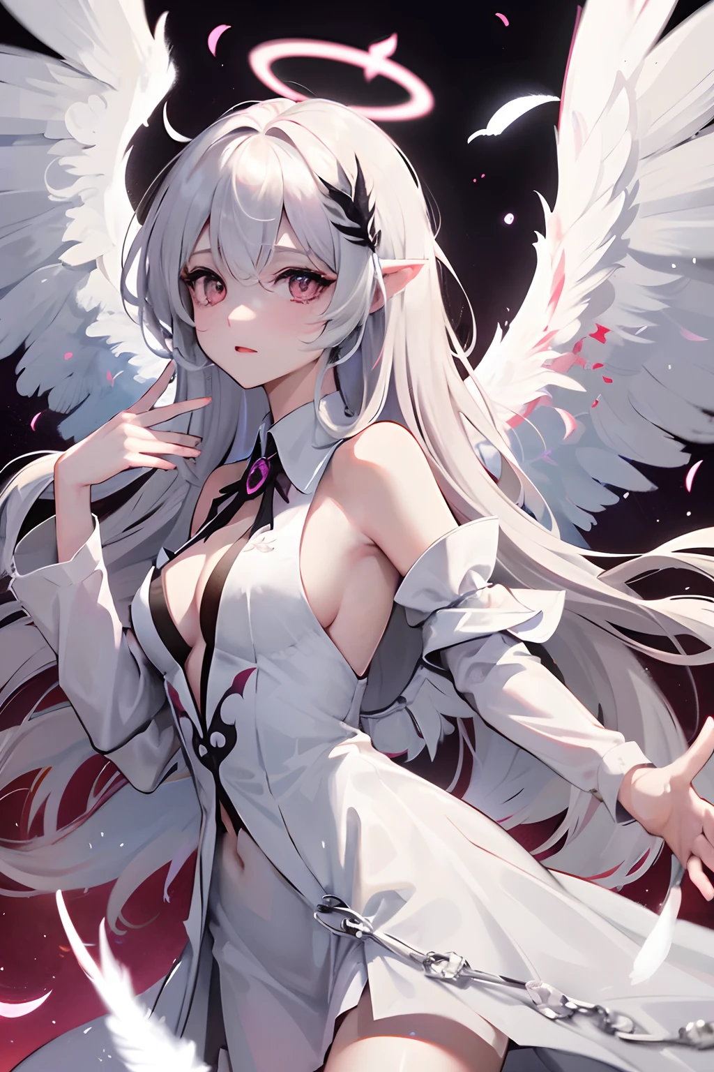 Anime angel girl with white wings and a halo - SeaArt AI