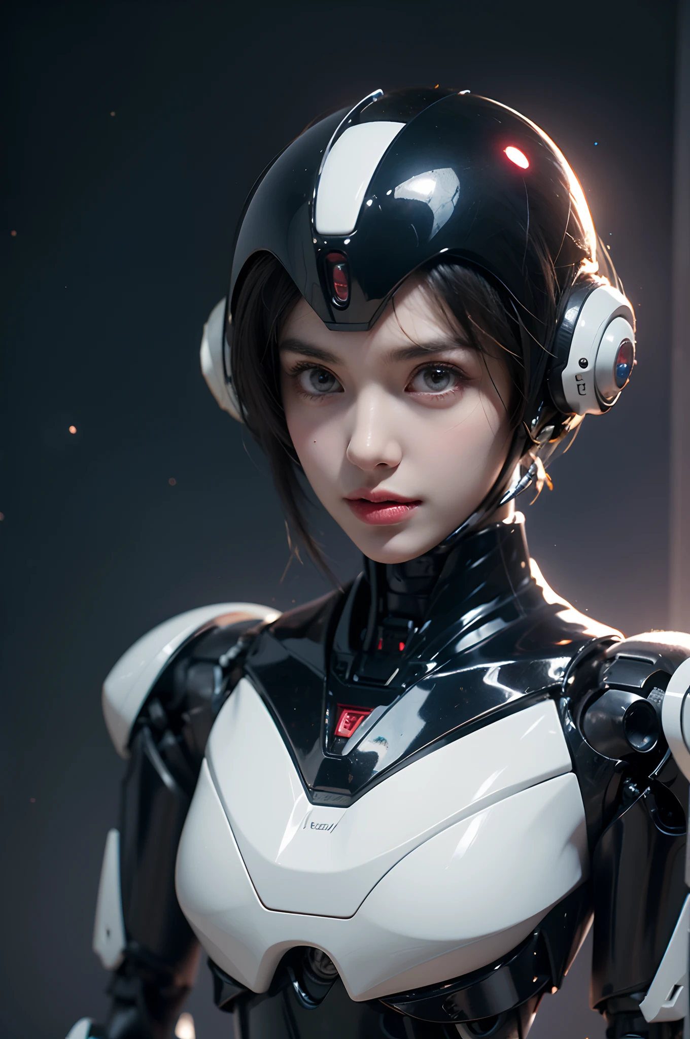 A fantz monster design, Cute robots in interstellar space [style-rustmagic]，female robot，Half-human, Cyborgs，Work on the space station，Cute girl's head，blindbox，Planetary background，Correct anatomy，Detailed face, Detailed eyes，