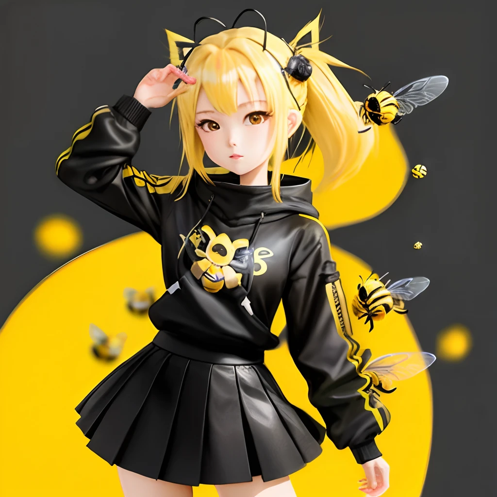 Black, and yellow haired anime bee girl, cute.