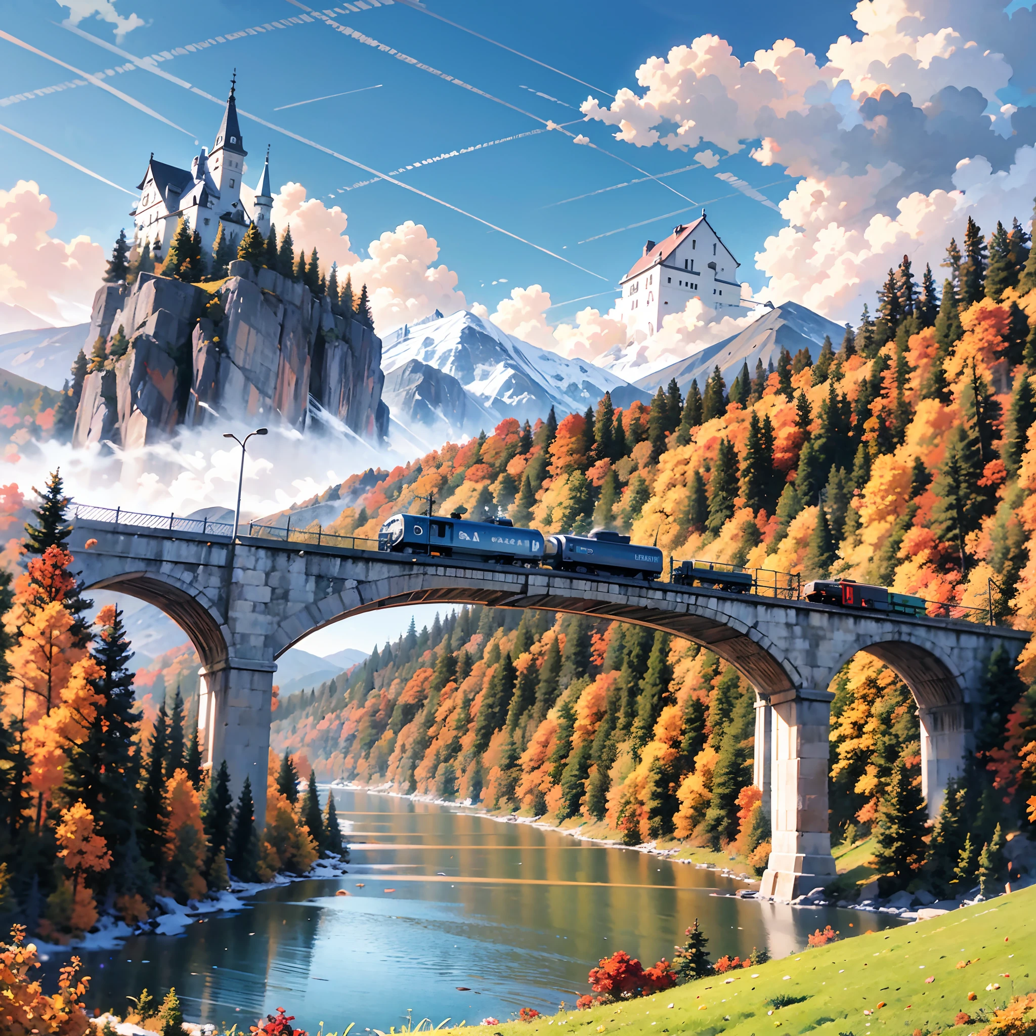 Train in the white mountains in fall