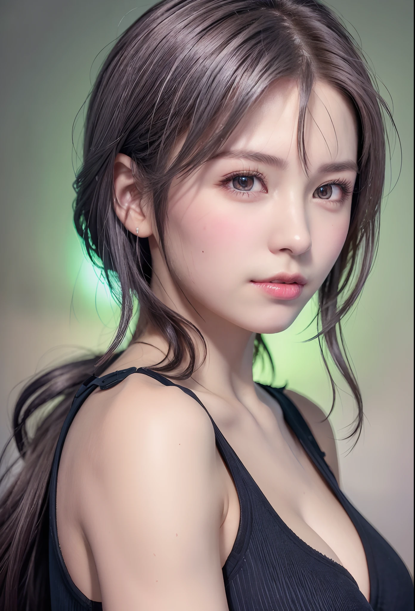 (8K, Photorealistic, Raw photo, of the highest quality: 1.3), (1girl in), Super beautiful, (Realistic face), (boyish, Silver Color Berry Shorthair), Beautiful , Glare that captivates the viewer, Beautiful expression, Beautiful breasts, (Realistic skin), Beautiful...