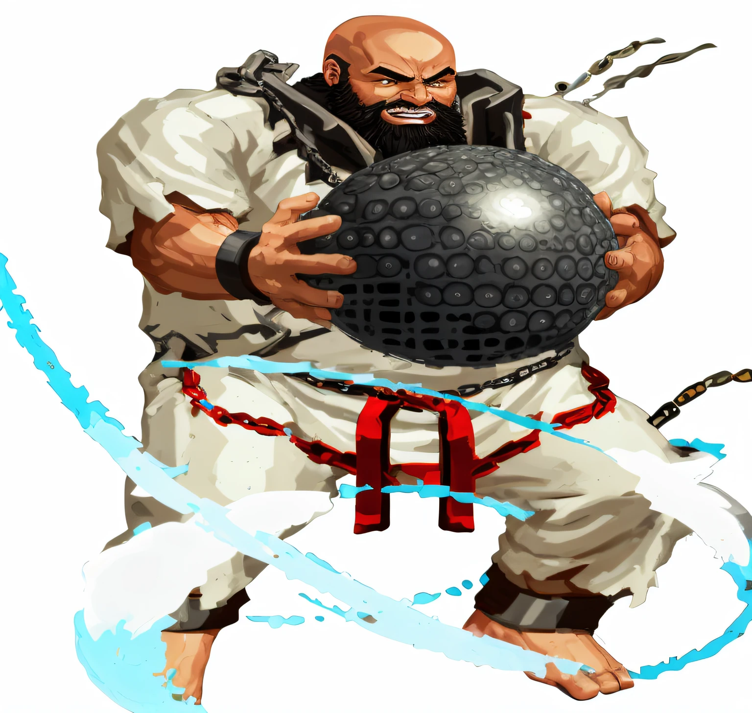 There was a man with a ball in his hand, inspired by Daryush Shokof, fighting game character, inspired by Volkan Baga, 《king of fighter》role, sf5 ink style, sf 5 ink style, serious sam as smash characters, adar darnov, heavy weapons guy, Ryu in Street Fighter, balrog, symetry!! portrait of akuma