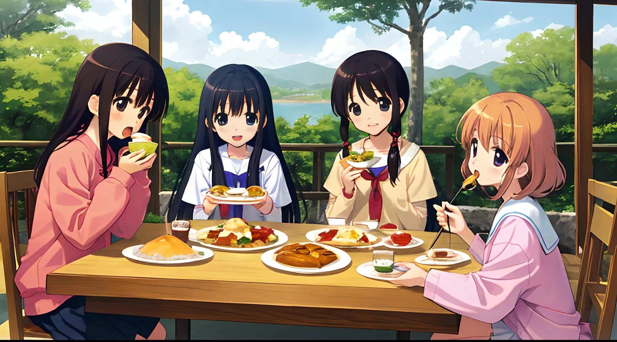 Satoru Gojo eating breakfast with Suguru Geto, Megumi Fushiguro, Nanako and Mimiko.