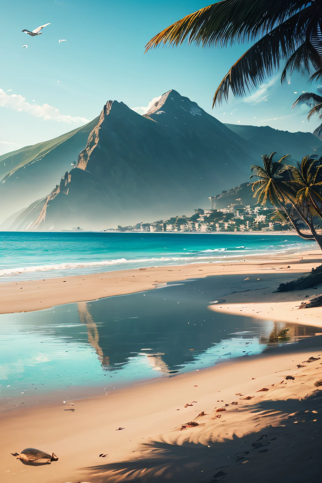 The prompt for Stable Diffusion is as follows:
An island on a sea, (best quality, highres:1.2), ultra-detailed, realistic:1.37, portraits, vibrant colors, soft lighting, oil painting, waves crashing onto the shore, lush greenery, a lone palm tree swaying in the breeze, a small boat approaching the island, clear blue skies, reflections of sunlight on the water, a sense of tranquility and serenity, distant mountains on the horizon, a seagull soaring in the sky, a sandy beach with shells and starfish, sparkling crystal-clear waters, a sense of isolation and escape, a picturesque paradise.
Remember to arrange the tags in order of importance and not to include any explanations in the prompt.