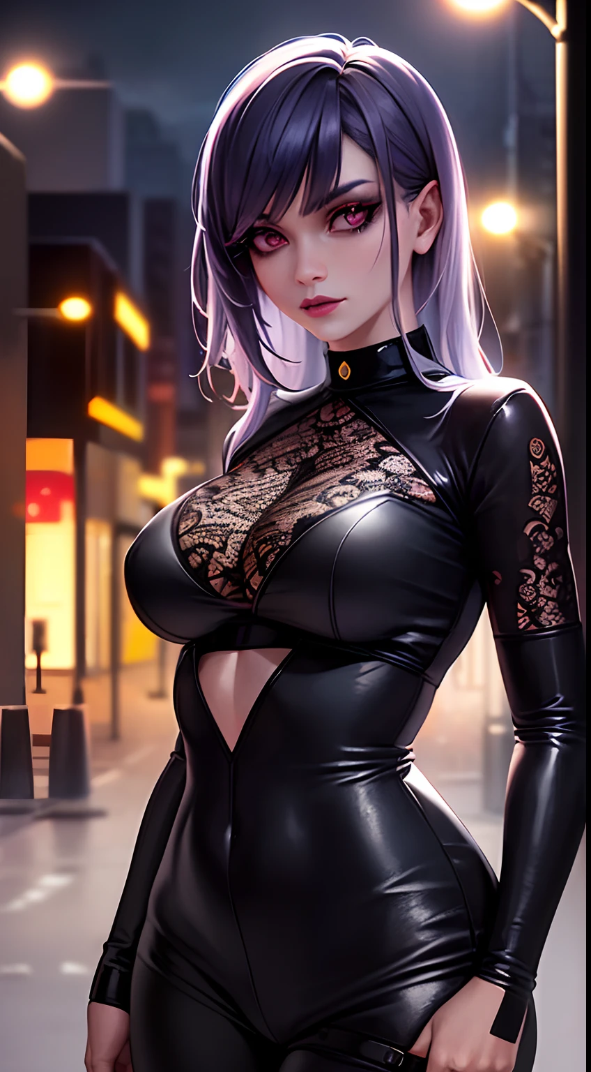 (demon girl:1.1), street, casual clothes, (beautiful detailed eyes), (beautiful detailed lips), (extremely detailed eyes and face), (long eyelashes), urban environment, modern cityscape, (best quality, highres:1.2), (ultra-detailed), (realistic:1.37), dark atmosphere, vibrant colors, (bokeh), (professional), (sharp focus), (physically-based rendering), (studio lighting), (horror), (gothic style), (edgy fashion), confident posture, (intense gaze), (mysterious aura), (streetlights shining), (dark shadows), (graffiti walls), (rainy night), (foggy streets), (colorful neon signs), (sinister vibes), (dynamic composition)