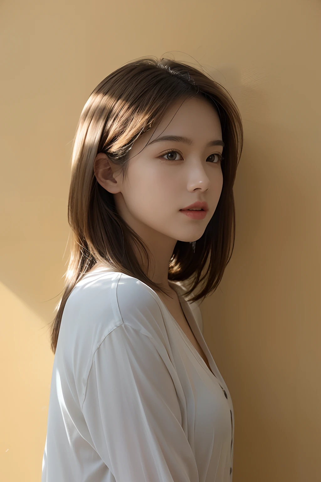 The sun shines on the wall,The picture is warm,There needs to be some graininess,Frontal angle,There is no need for a person to appear in the image,Only the wall is needed