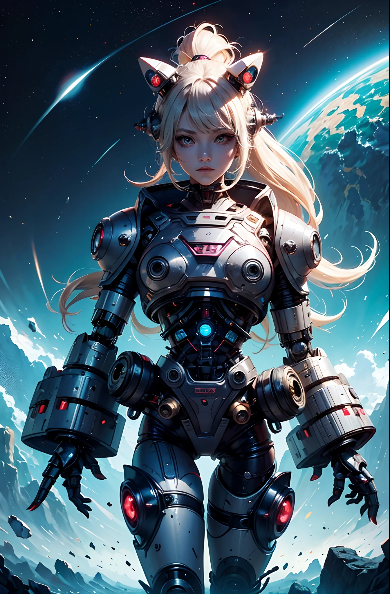 A fantz monster design, Cute robots in space [style-rustmagic]，female robot，Half-human, Cyborgs，Work on the space station，