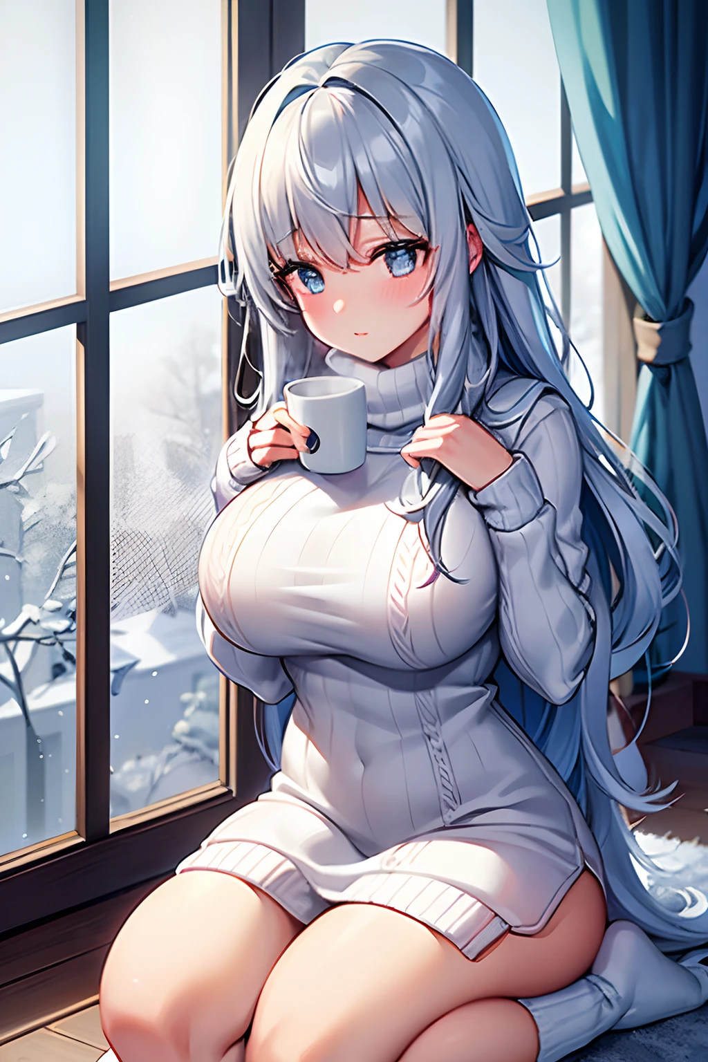 hermosa chica tetona,paisaje nevado,Escena al aire libre,ventanal,Bebida caliente,Ambiente acogedor,Calcetines difusos,Warm sweater,taza humeante,Nevadas suaves,Winter Wonderland,nieve polvorienta,Cold weather,Cozy corner,long eyeslashes,mejillas rosadas,Moda de invierno,cabello rizado,calidez reconfortante,relaxed mood,Aliento brumoso,Momento de paz,Vista serena,aire fresco,Ambiente tranquilo,vidrio esmerilado,contemplation,Soledad tranquila,serenidad tranquila,Luz natural suave,sombras sutiles,Sonidos apagados,snow-covered trees,gentle breeze,Silencio tranquilo,Serenidad reflejada,Peaceful Escape,abrazo silencioso,Intimate environment