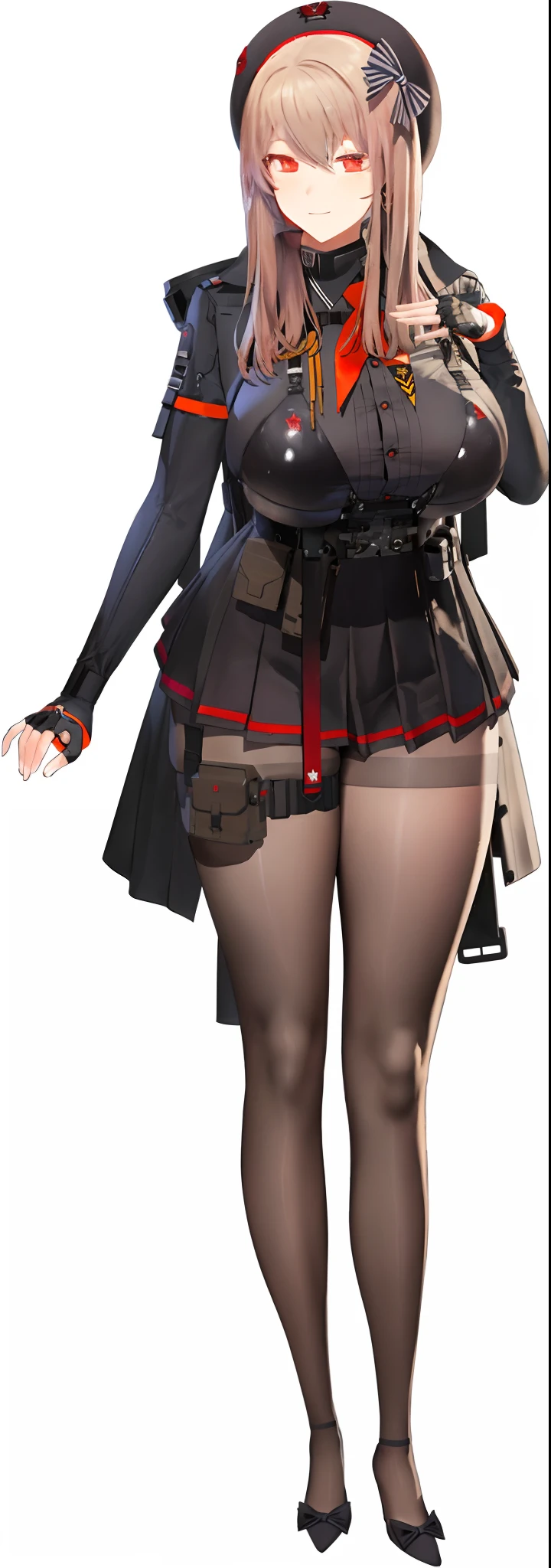 a close up of a person in a uniform with a hat and a sword, fine details. girls frontline, from girls frontline, female rouge assassin, girls frontline style, katanas strapped to her back, m4 sopmod ii girls frontline, cyberpunk outfit, dark natasha, pitch black skin, female outfit, dystopian scifi outfit, azur lane style, 2b