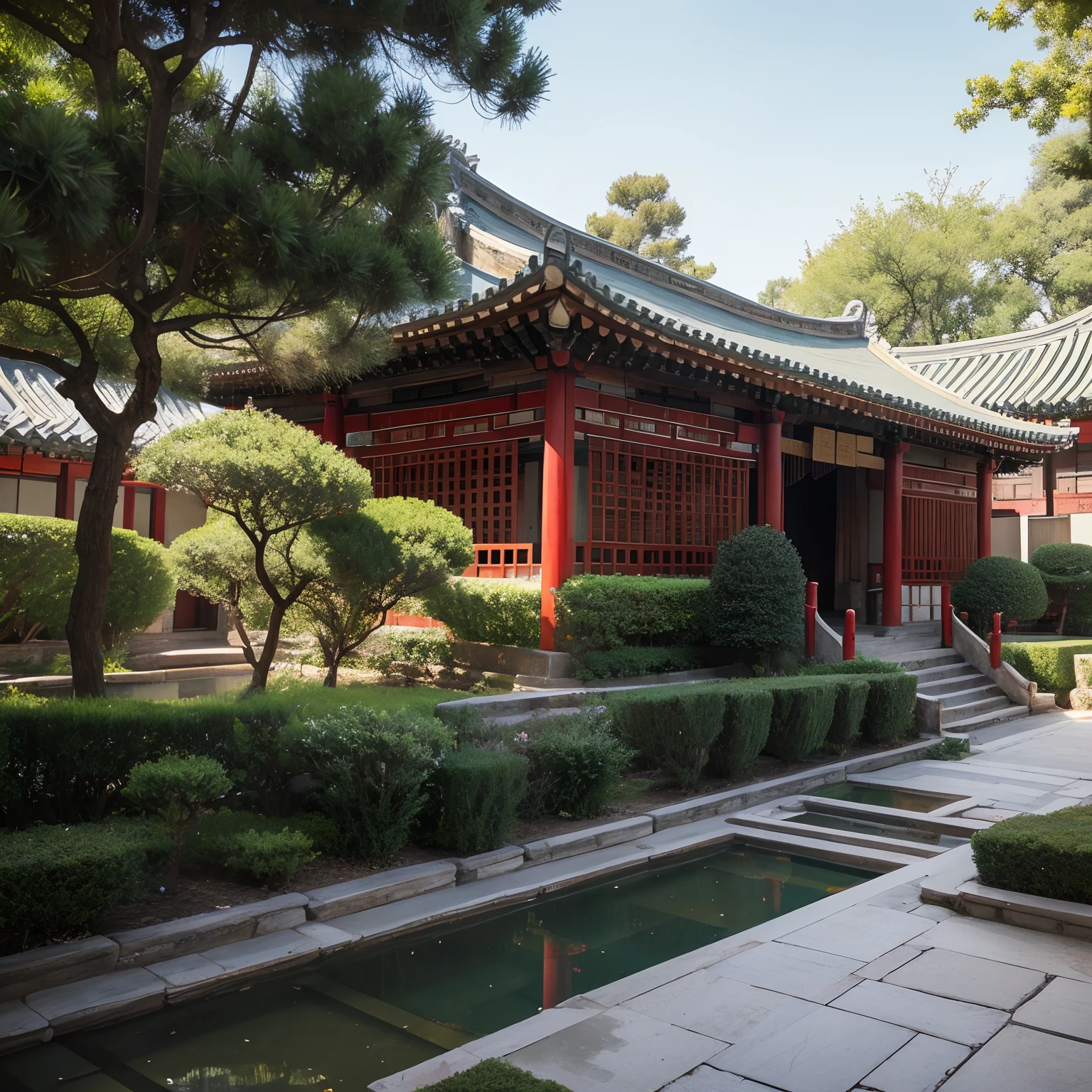 Ancient Chinese Hui style architecture，Sihe courtyard，There are flowers and trees，