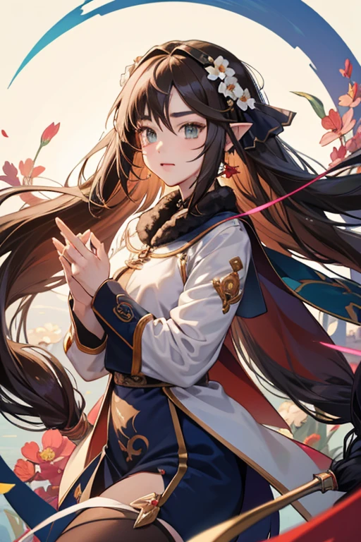 Arafi girl with long hair and flowers in her hair, Asian girl with long hair, Anime girl with long hair, Beautiful anime girl, Beautiful Asian girl, beautiful teenage girl, elf long weaving brown hair, trending on cgstation, With long hair, ulzzangs, Middle metaverse, brown flowing hair, Guviz, Anime girl cosplay