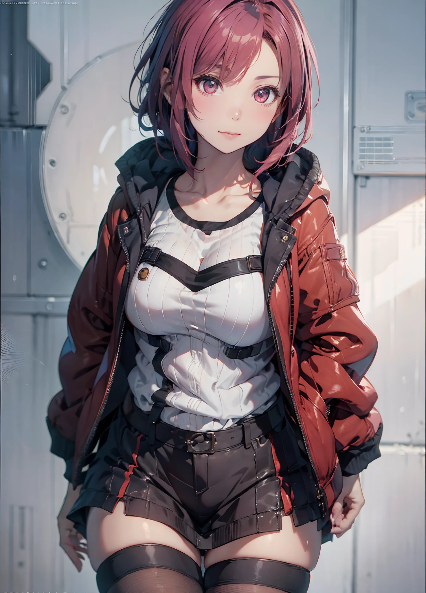 Sakura Haruno, Seductive, ((forehead to show)), Attractive, Sexy eyes, Red coat, Pink hair, Delicate, 年轻, Short hair, Detailed face, High Definition, Full body, from league of legends, Trending in art stations, by RHADS, Andreas Rocha, rossdraws, By Shinkai Makoto, Laurie Greasley, Lois of Baaare, Ilya Kuvshinov and Greg Rutkowski