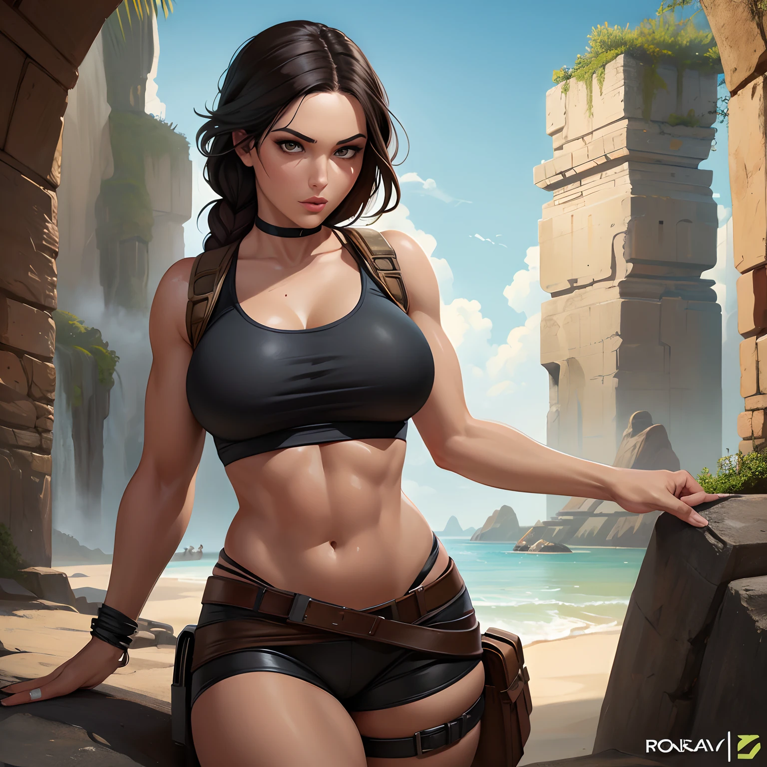 Lara Croft, ((fondo blanco)), ojos penetrantes, epic instagram, artstation, estilo splash de pintura colorida, contorno, hiperdetallado intrincadamente detallado, motor irreal, genial, detalle intrincado, colores complementarios, fantasy concept art, 8 k resolution, obra maestra de deviantart, trazos pesados, goteo de pintura, artes de salpicaduras