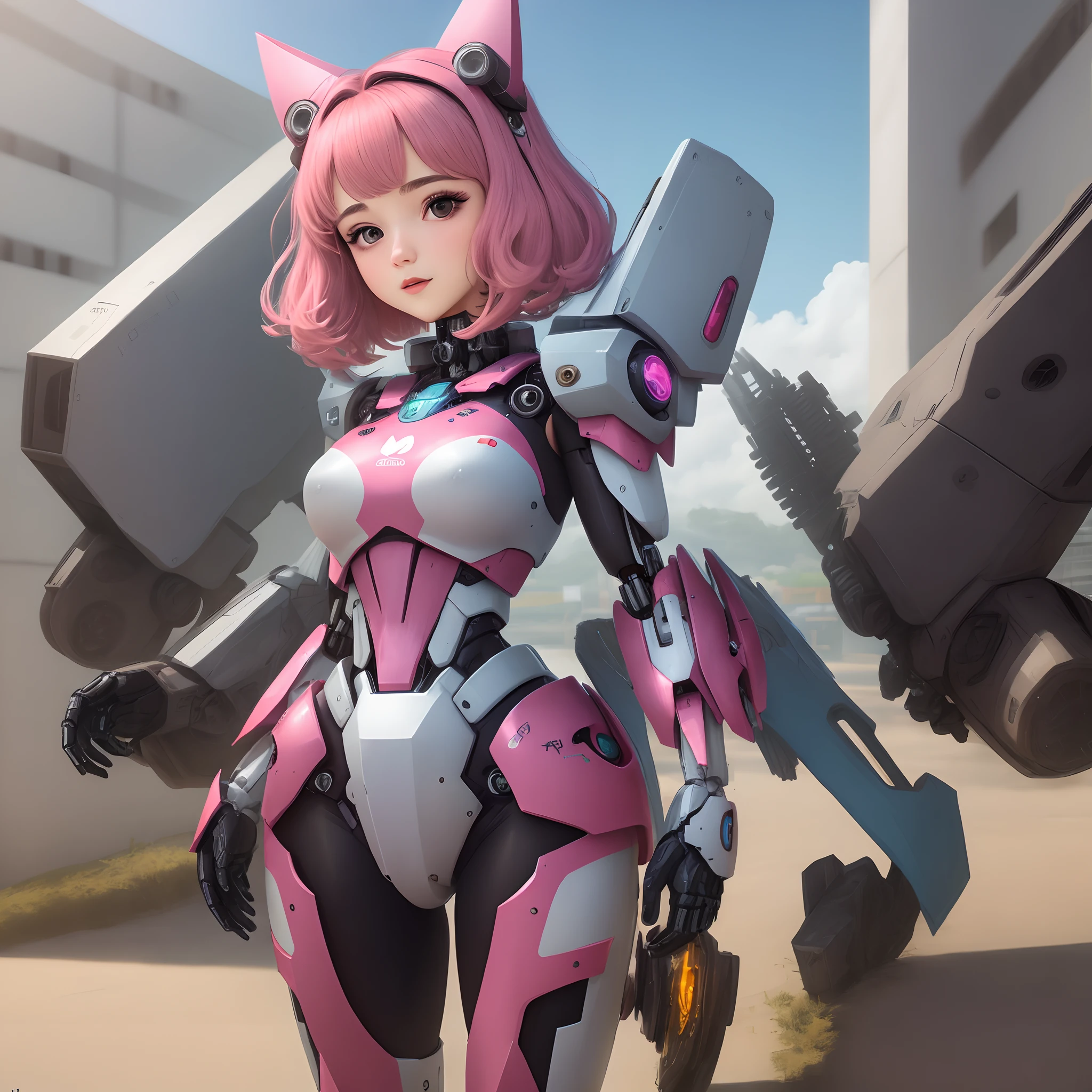 Uma de cabelo cacheado cor mecha rosa