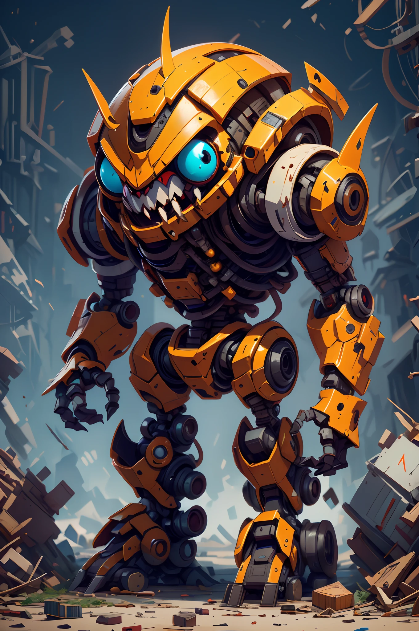 A fantz monster design,  Cute robot in the middle of the garbage heap [style-rustmagic]