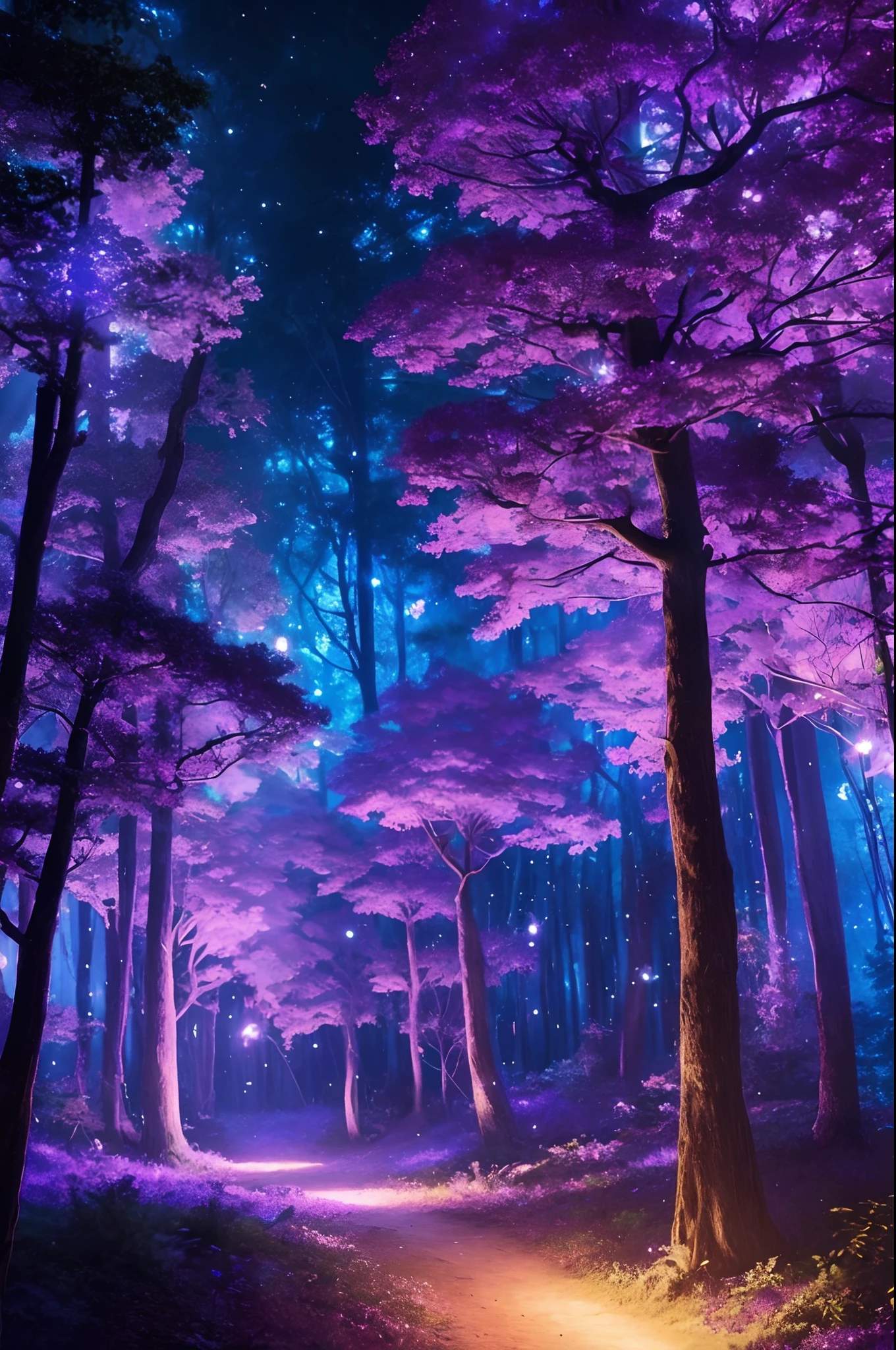 purple and blue forest with fireflies and trees at night, magic fairy forest, magical forest backround, enchanted magical fantasy forest, magical forest with fireflies, enchanted and magic forest, magical fantasy forest, magical forest, magic forest, very magical and dreamy, in a magical forest, in the magical forest, magical environment, magical concept art, fairy atmosphere