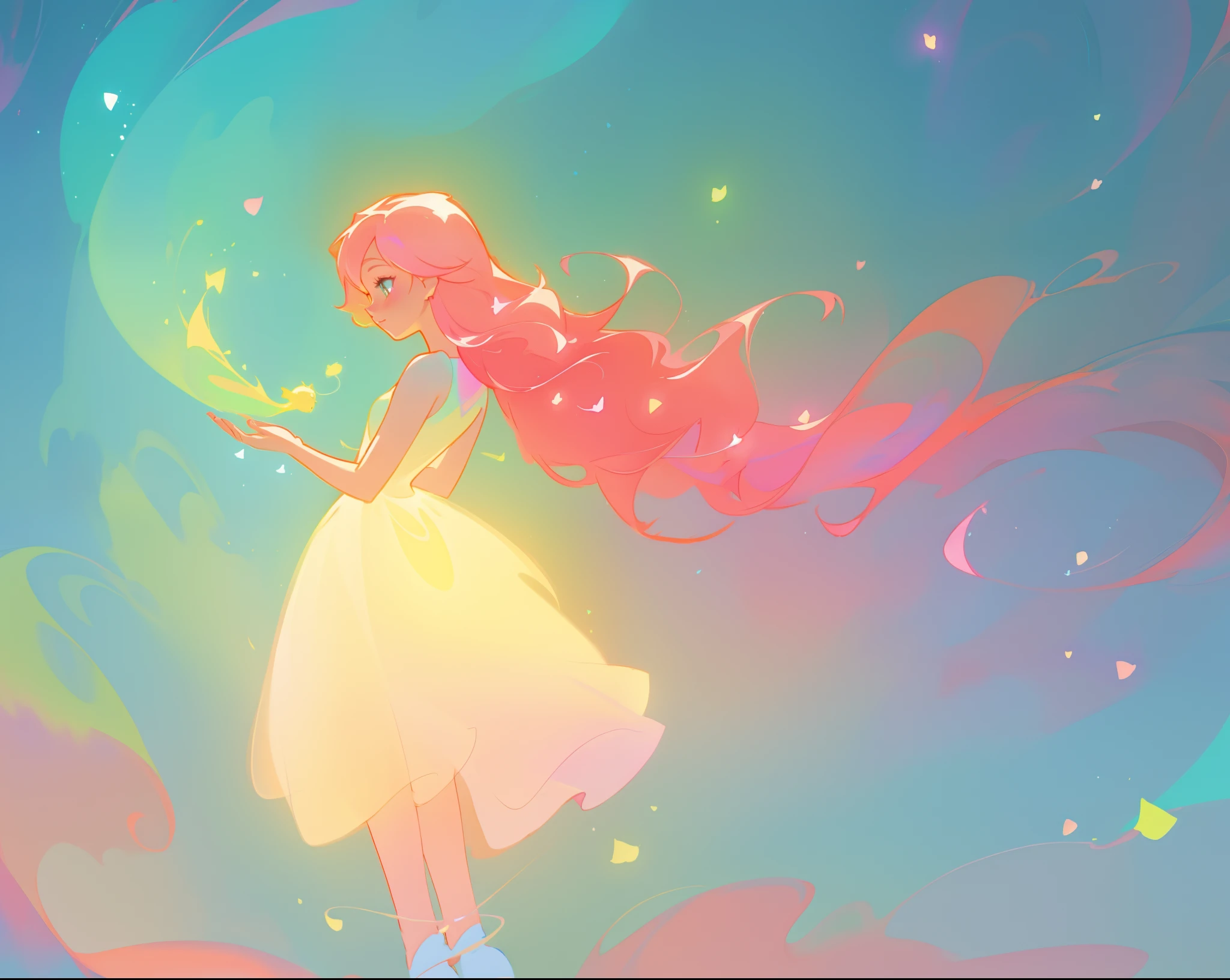 beautiful girl in puffy white tutu dress, vibrant pastel colors, (colorful), magical lights, long flowing colorful pink red hair, inspired by Glen Keane, inspired by Lois van Baarle, disney art style, by Lois van Baarle, glowing aura around her, by Glen Keane, jen bartel, glowing lights! digital painting, flowing glowing hair, glowing flowing hair, beautiful digital illustration, fantasia background, whimsical, magical, fantasy, beautiful face, ((masterpiece, best quality)), intricate details, highly detailed, sharp focus, 8k resolution, sparkling detailed eyes, liquid watercolor