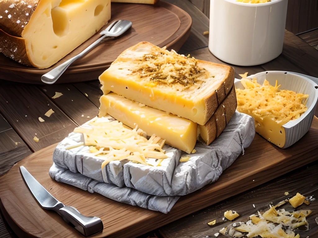 Bread toast, ((cheese shred)), cheese