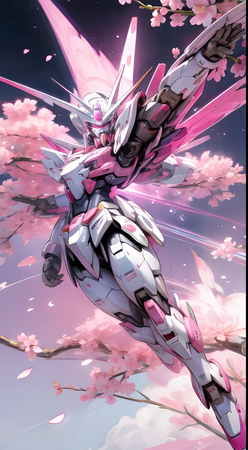 Gundam、Full body like、streamline、pink there、Cherry Blossom Body、cosmic background