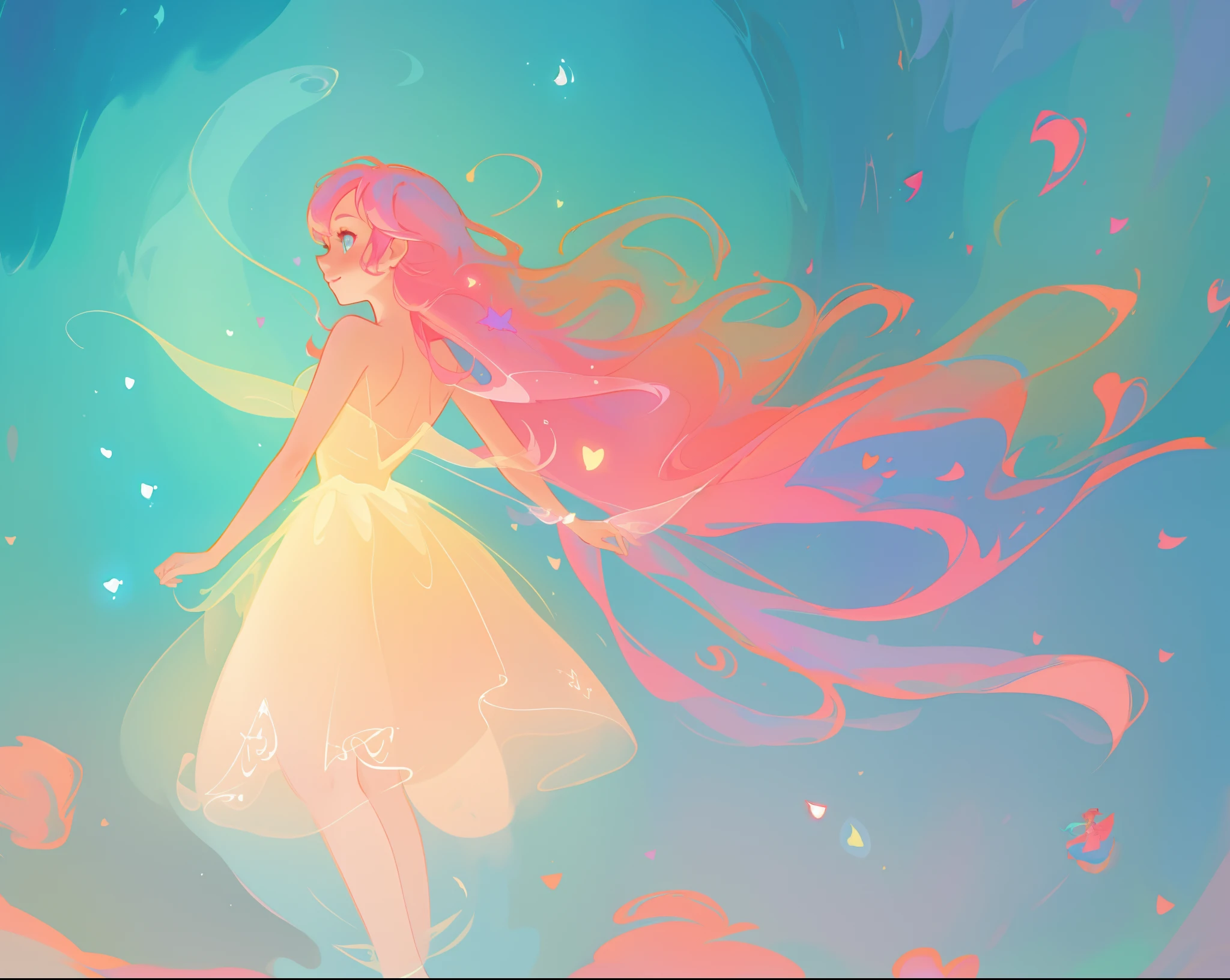beautiful girl in puffy white tutu dress, vibrant pastel colors, (colorful), magical lights, long flowing pink hair, inspired by Glen Keane, inspired by Lois van Baarle, disney art style, by Lois van Baarle, glowing aura around her, by Glen Keane, jen bartel, glowing lights! digital painting, flowing glowing hair, glowing flowing hair, beautiful digital illustration, fantasia background, whimsical, magical, fantasy, beautiful face, ((masterpiece, best quality)), intricate details, highly detailed, sharp focus, 8k resolution, sparkling detailed eyes, liquid watercolor