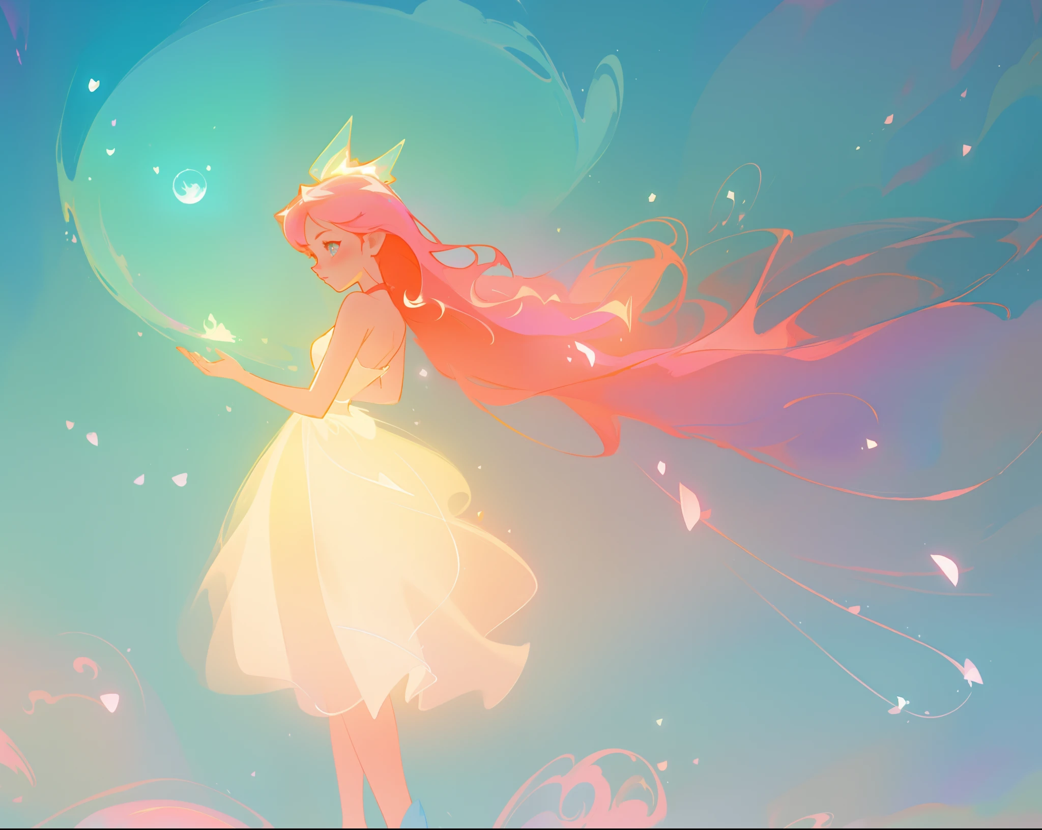 beautiful girl in puffy white tutu dress, vibrant pastel colors, (colorful), magical lights, long flowing colorful pink red hair, inspired by Glen Keane, inspired by Lois van Baarle, disney art style, by Lois van Baarle, glowing aura around her, by Glen Keane, jen bartel, glowing lights! digital painting, flowing glowing hair, glowing flowing hair, beautiful digital illustration, fantasia background, whimsical, magical, fantasy, beautiful face, ((masterpiece, best quality)), intricate details, highly detailed, sharp focus, 8k resolution, sparkling detailed eyes, liquid watercolor