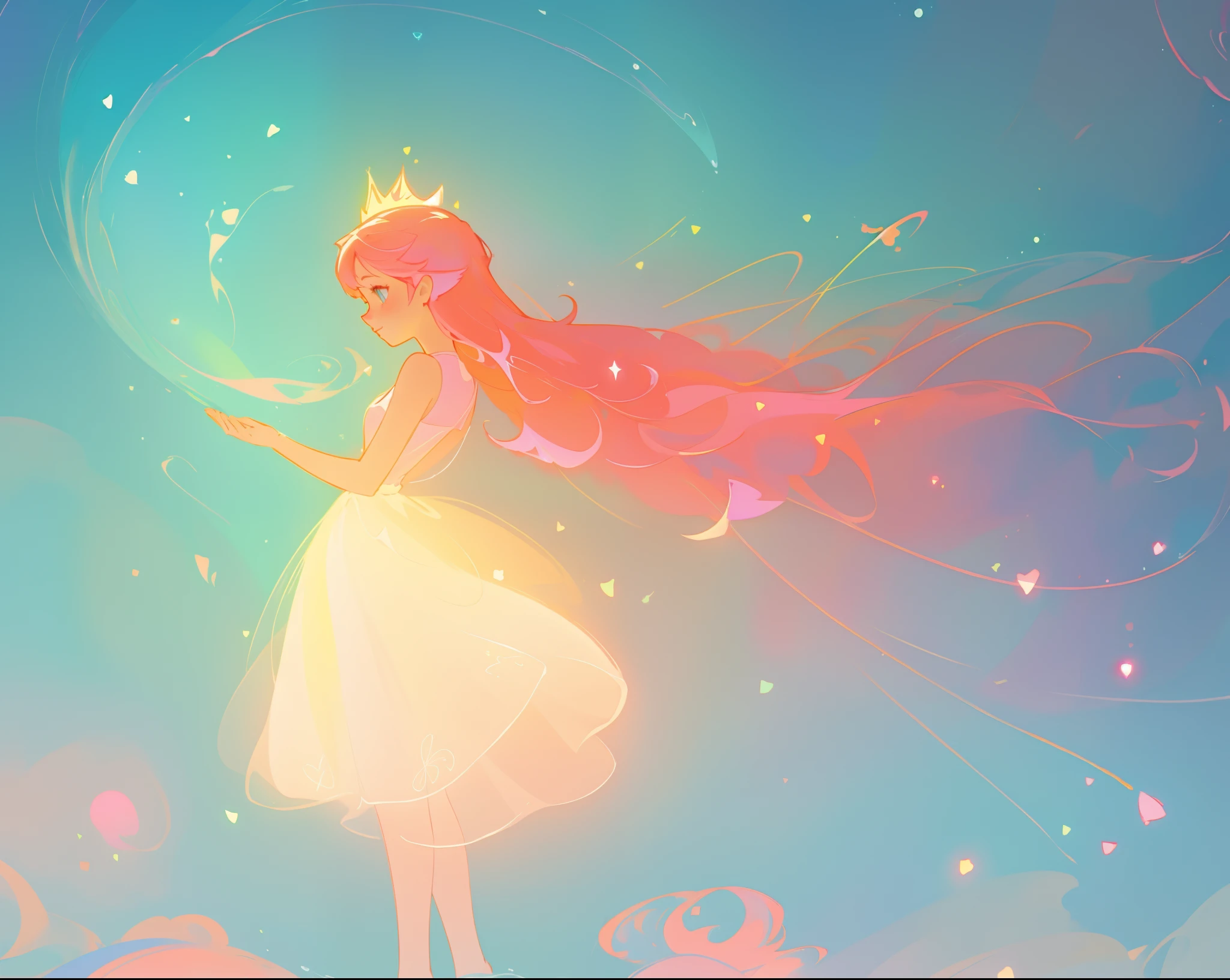 beautiful girl in puffy white tutu dress, vibrant pastel colors, (colorful), magical lights, long flowing colorful pink red hair, inspired by Glen Keane, inspired by Lois van Baarle, disney art style, by Lois van Baarle, glowing aura around her, by Glen Keane, jen bartel, glowing lights! digital painting, flowing glowing hair, glowing flowing hair, beautiful digital illustration, fantasia background, whimsical, magical, fantasy, beautiful face, ((masterpiece, best quality)), intricate details, highly detailed, sharp focus, 8k resolution, sparkling detailed eyes, liquid watercolor