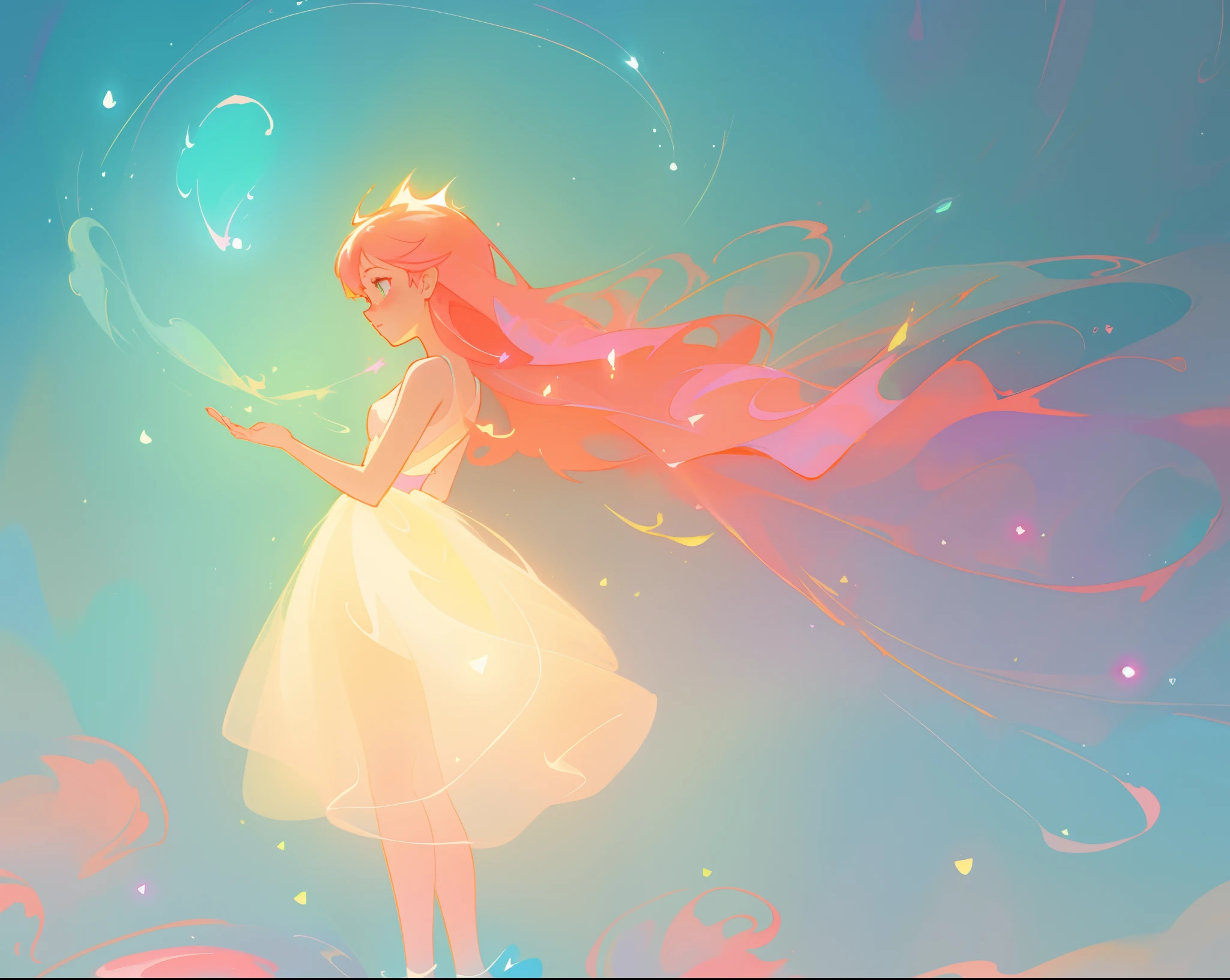 beautiful girl in puffy white tutu dress, vibrant pastel colors, (colorful), magical lights, long flowing colorful pink red hair, inspired by Glen Keane, inspired by Lois van Baarle, disney art style, by Lois van Baarle, glowing aura around her, by Glen Keane, jen bartel, glowing lights! digital painting, flowing glowing hair, glowing flowing hair, beautiful digital illustration, fantasia background, whimsical, magical, fantasy, beautiful face, ((masterpiece, best quality)), intricate details, highly detailed, sharp focus, 8k resolution, sparkling detailed eyes, liquid watercolor