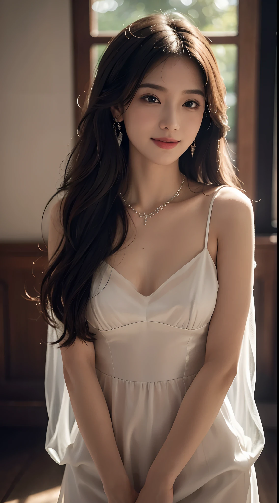 (A Korean Woman), (A Woman), Portrait Mode, God Perspective, Imperial Sister, Gentle, ((Best Quality, 8K, Masterpiece: 1.3)), Focus: 1.2, Lying in Bed, (Chest Close-up: 1.3), ((Delicate Long Hair)), Highly Detailed Facial and Skin Texture, Detailed Eyes, Double Eyelids, Long Eyelashes, (Snow White Skin), Whitened Skin, Smile, 20 Years Old, Soft Chiffon Clear Dress, Long Skirt, Mercury Dress, Elegant Dress, Wearing an Elegant Dress , flowing dress, dress, soft elegance, beautiful dress, wearing long skirt, elegant elegance, beautiful soft dress, chiffon