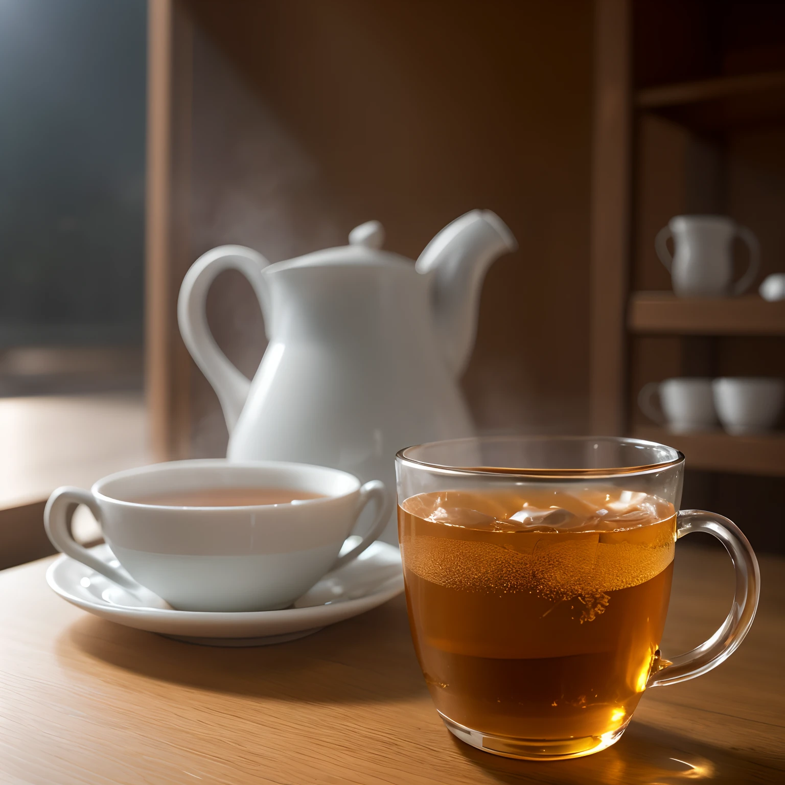 best quality, masterpiece, highres, detailed,
hot tea,
depth of field,
professional lighting,