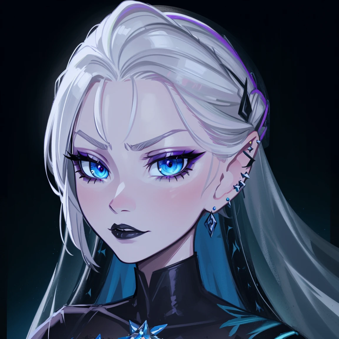 Elsa of arendelle, goth girl, autumn forest background, detailed, detailed, detailed, beautiful, detail, goth girl, masterpiece, dark night background, gothic, goth, goth, detailed, goth girl, piercings, detailed face, looking viewer, Elsa, Elsa, (Dark eye shadow) dark eye shadow, black eye shadow,