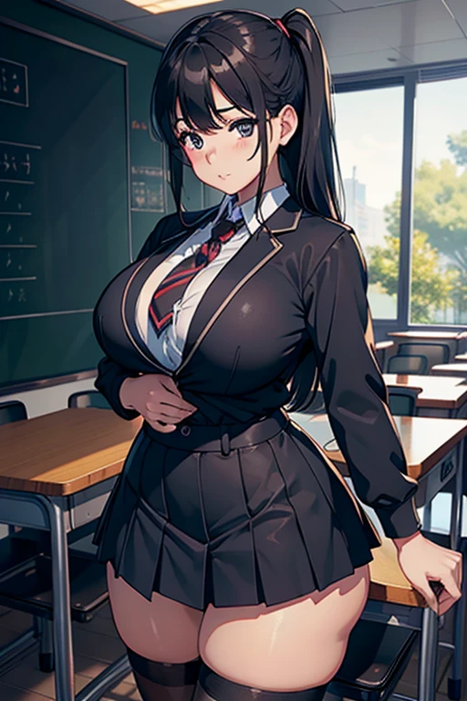 ultra realista 8k CG, master part, 1girl, cute face, big tits, thick thighs, school girl uniform 、