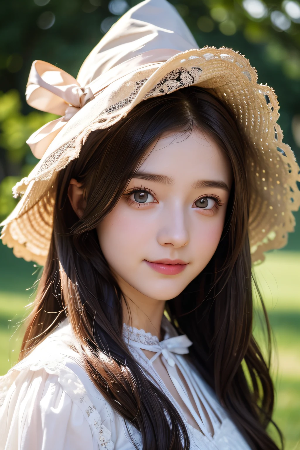 Close-up portrait of a woman in a brown dress and earrings, soft portrait shot 8 k, lovely delicate face, high-quality 4k portrait, high quality portrait, soft flawless pale skin, 8K highly detailed face, Beautiful delicate face, beautiful light big eyes, beautiful and realistic faces, beautiful young woman with, beautiful and realistic faces, cute young woman