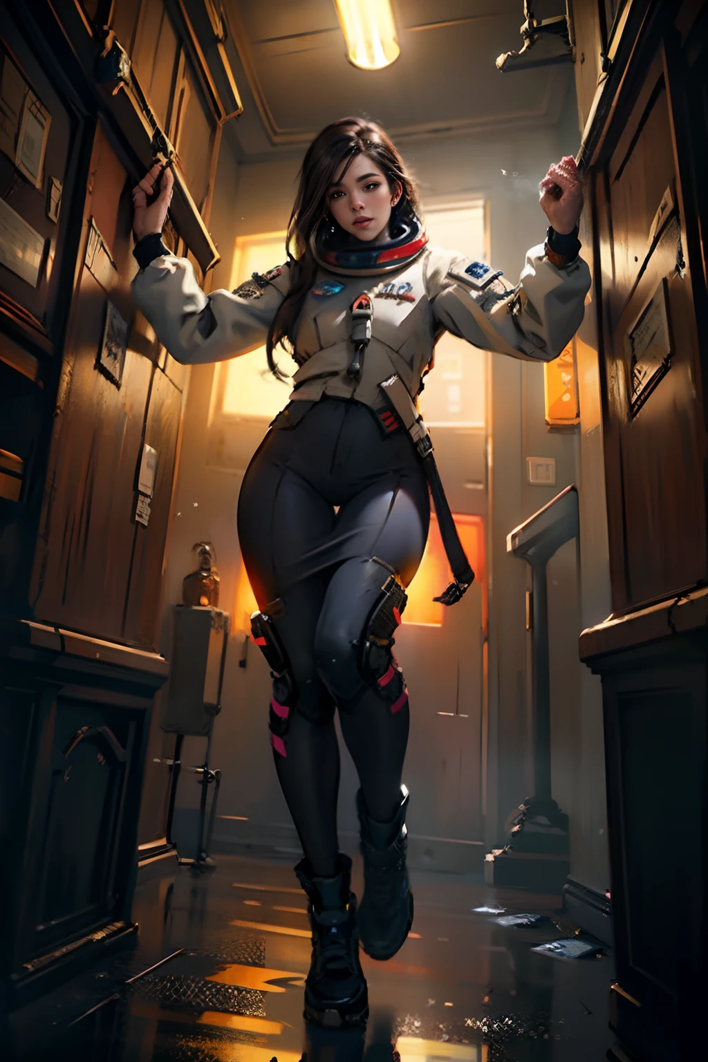 (((Masterpiece))) (((detailed))) Golden and White trim, astronaut::3, Asian, dark hair, brown eyes, round pupils, full body, Highly Detailed, Trending on Artstation, Unreal Engine 4K, Cinematic Wallpaper, fondo de James Jean y Gustav Klimt, luz de Julie Bell, 4K, detallado, 8K, dynamic lighting,astronauta::3, lluvia intensa, magica, muy detallado, tendencia en Artstation, Unreal Engine 4K, cinematic wallpaper::1