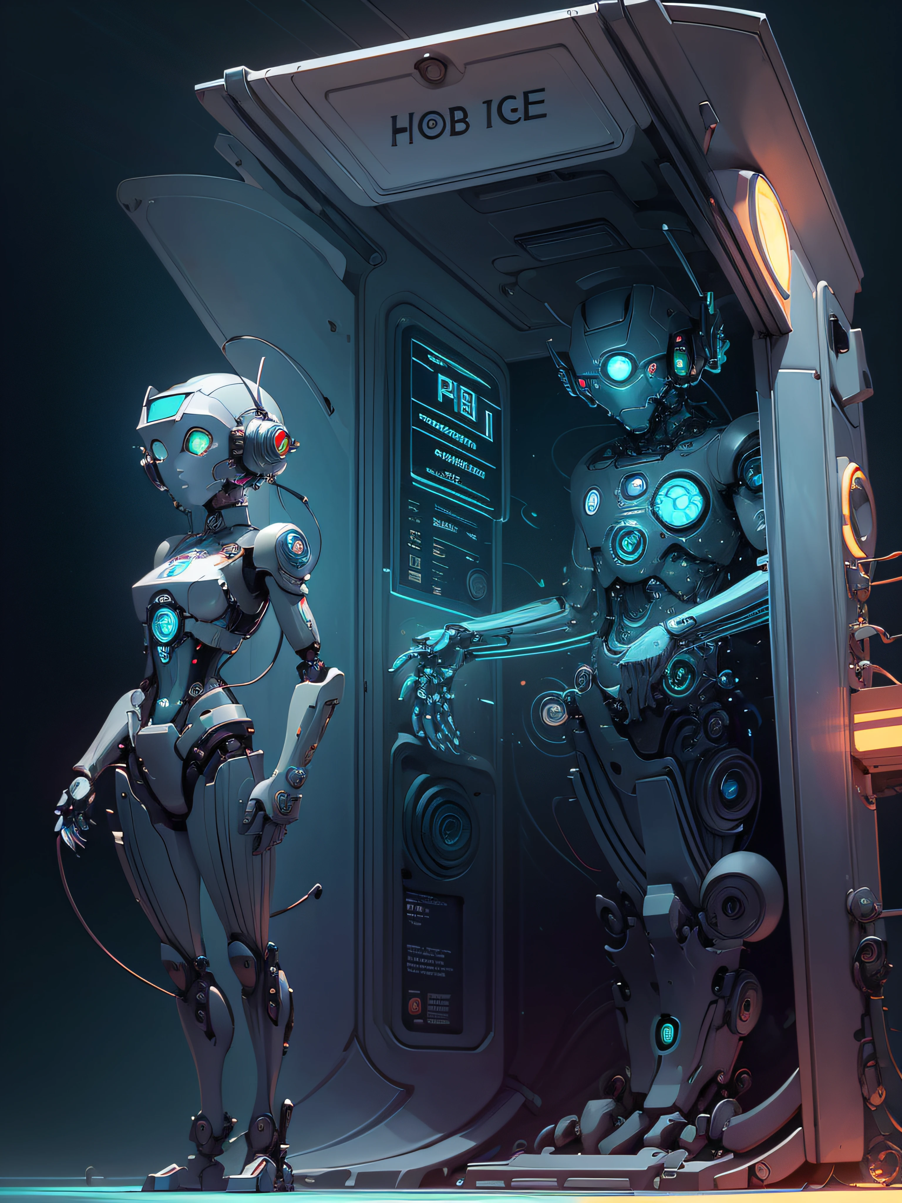 there is a robot that is standing in front of a telephone booth, android jones and rhads, by Brian Despain, inspired by Brian Despain, by Aaron Jasinski, inspired by Aaron Jasinski, sci - fi illustrations, sci-fi illustrations, by Jason Benjamin, shaun tan and peter mohrbacher, by Artur Tarnowski, by Jason Felix