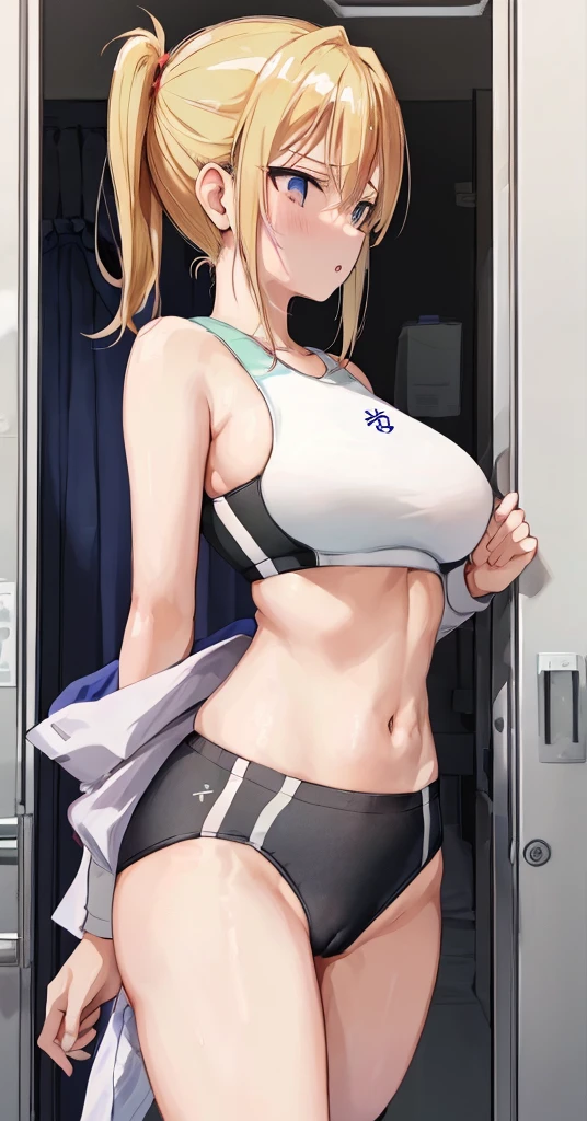 Pixel Riza, uniform, 1girl in, Upper body, masutepiece, from the front side,Riza Hawkeye、thighs thighs thighs thighs、Black underwear、The shape of the pubic area is clear、facing the front there、knee high socks、(cum in crotch:1.1)、(cum shots)、Sportsbra、Dull eyes、Orgy